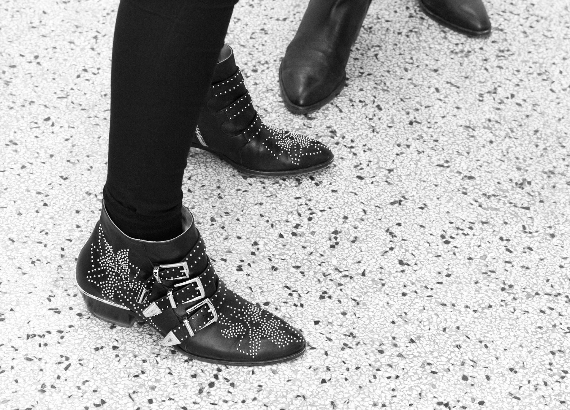 boots on terrazzo floor