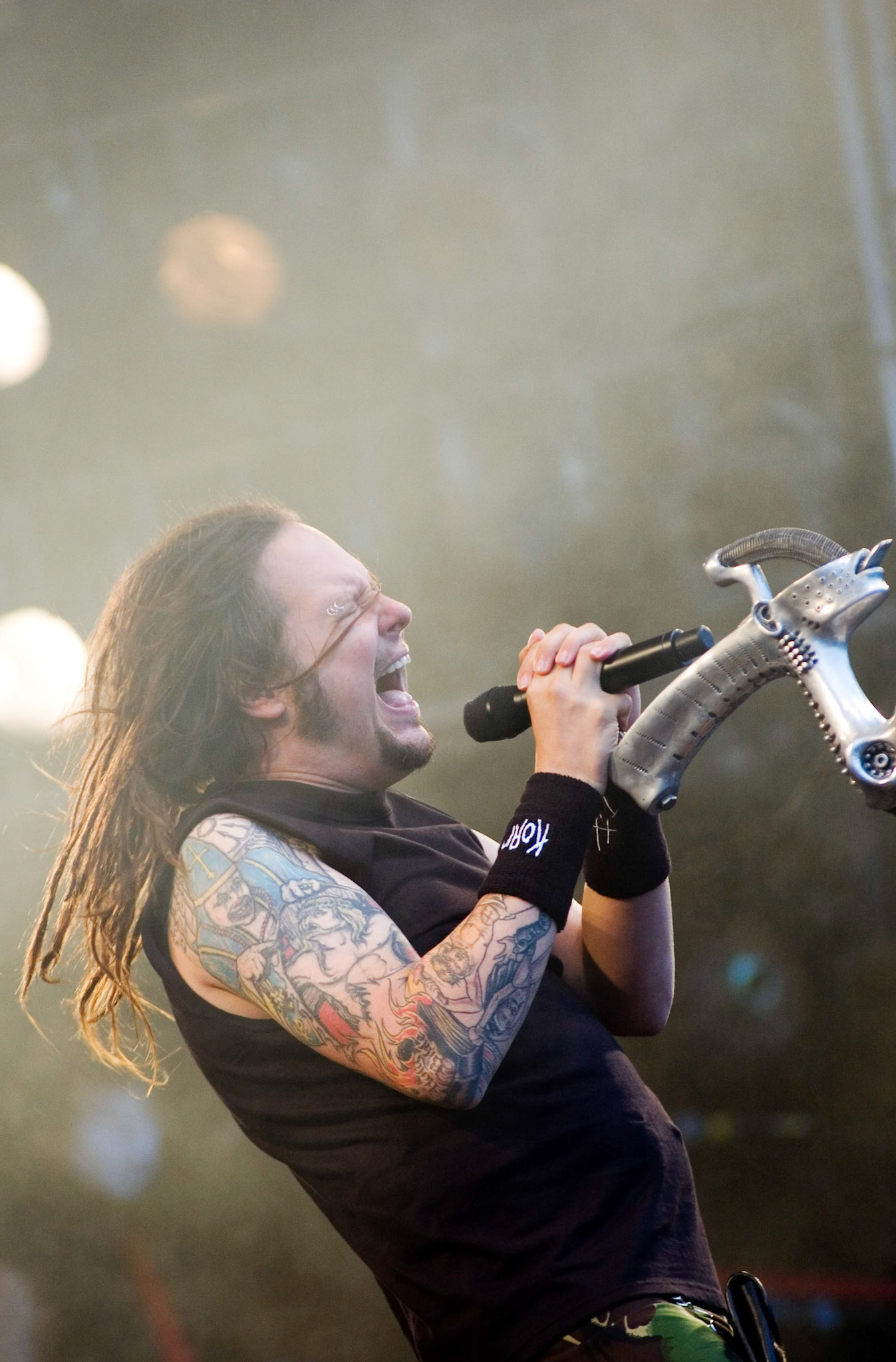 Korn zanger Jonathan Davis live tijdens Pinkpopfestival, Landgraaf 28-05-2007
