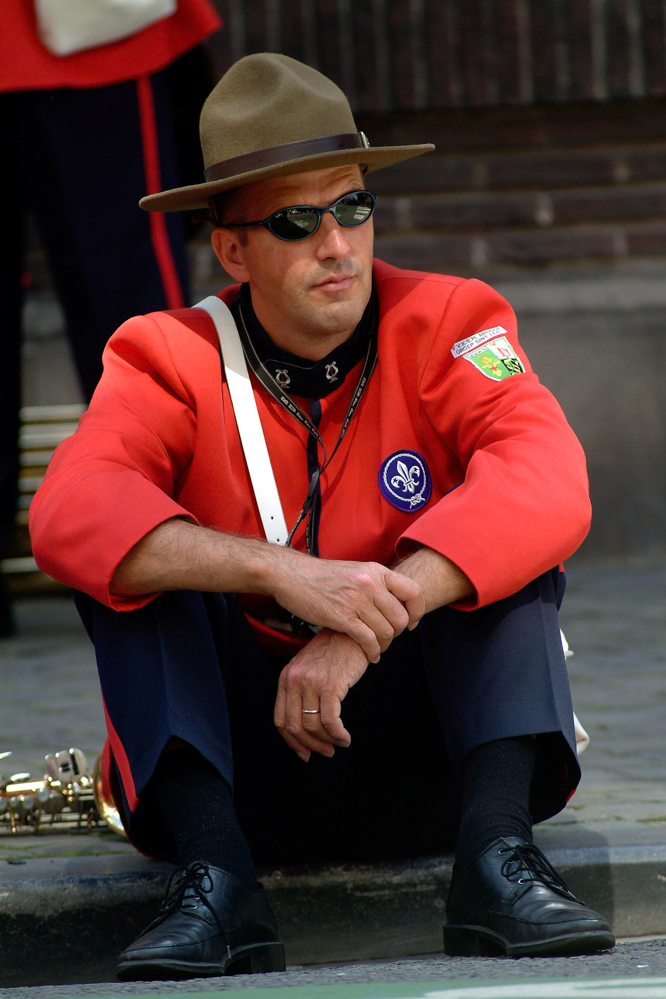Blazer van harmonie rust uit tijdens het Saint Marie Festival in Luik, 15-8-2004