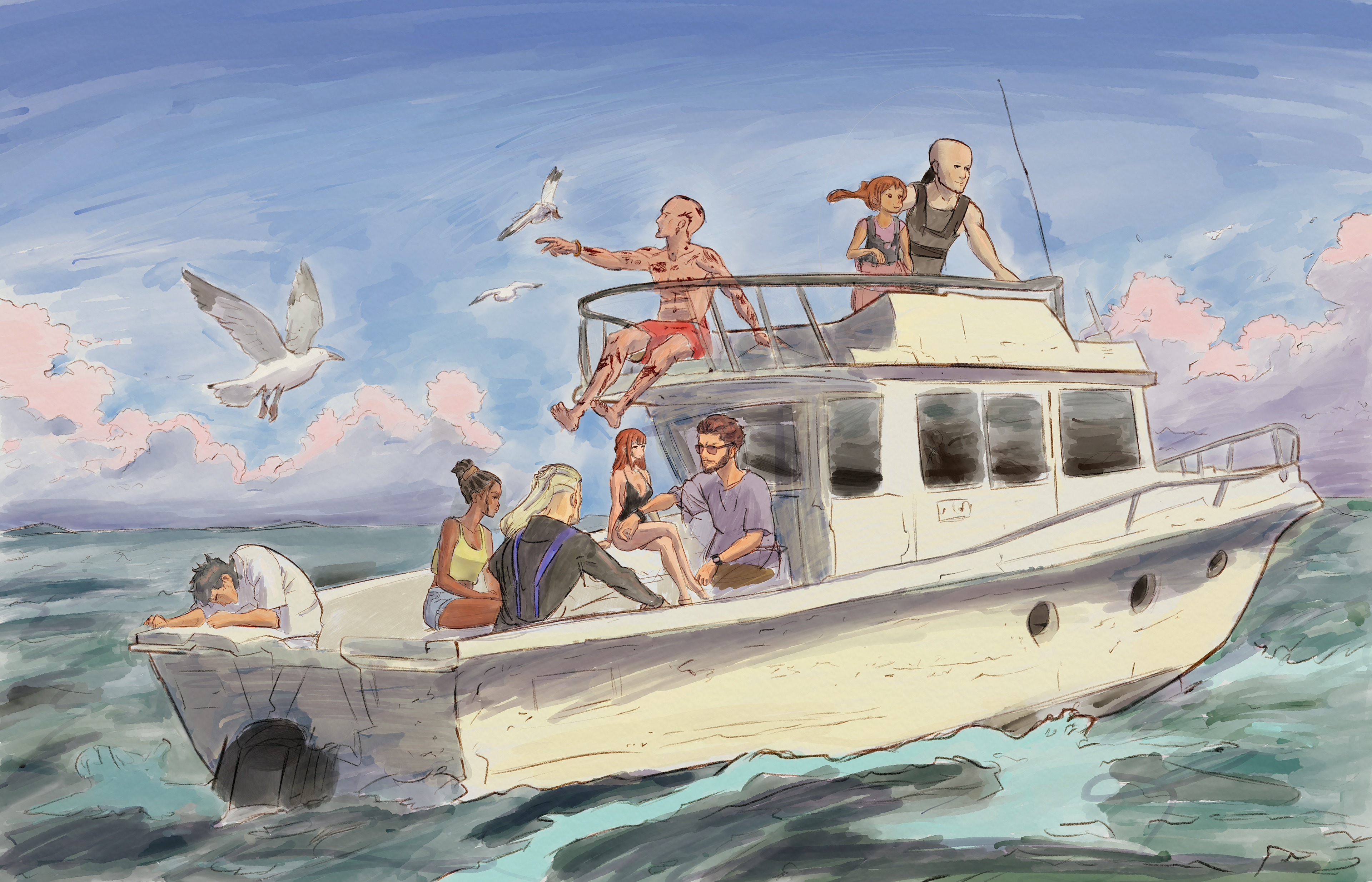 Page 3 and 4, sailing on the open blue sea