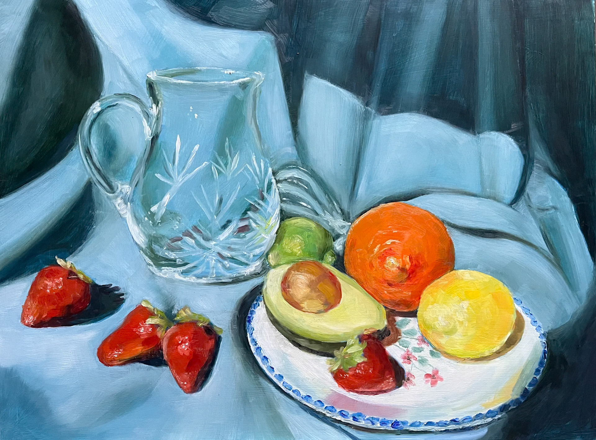 Still life with Strawberries, 16x12, oil on hardboard