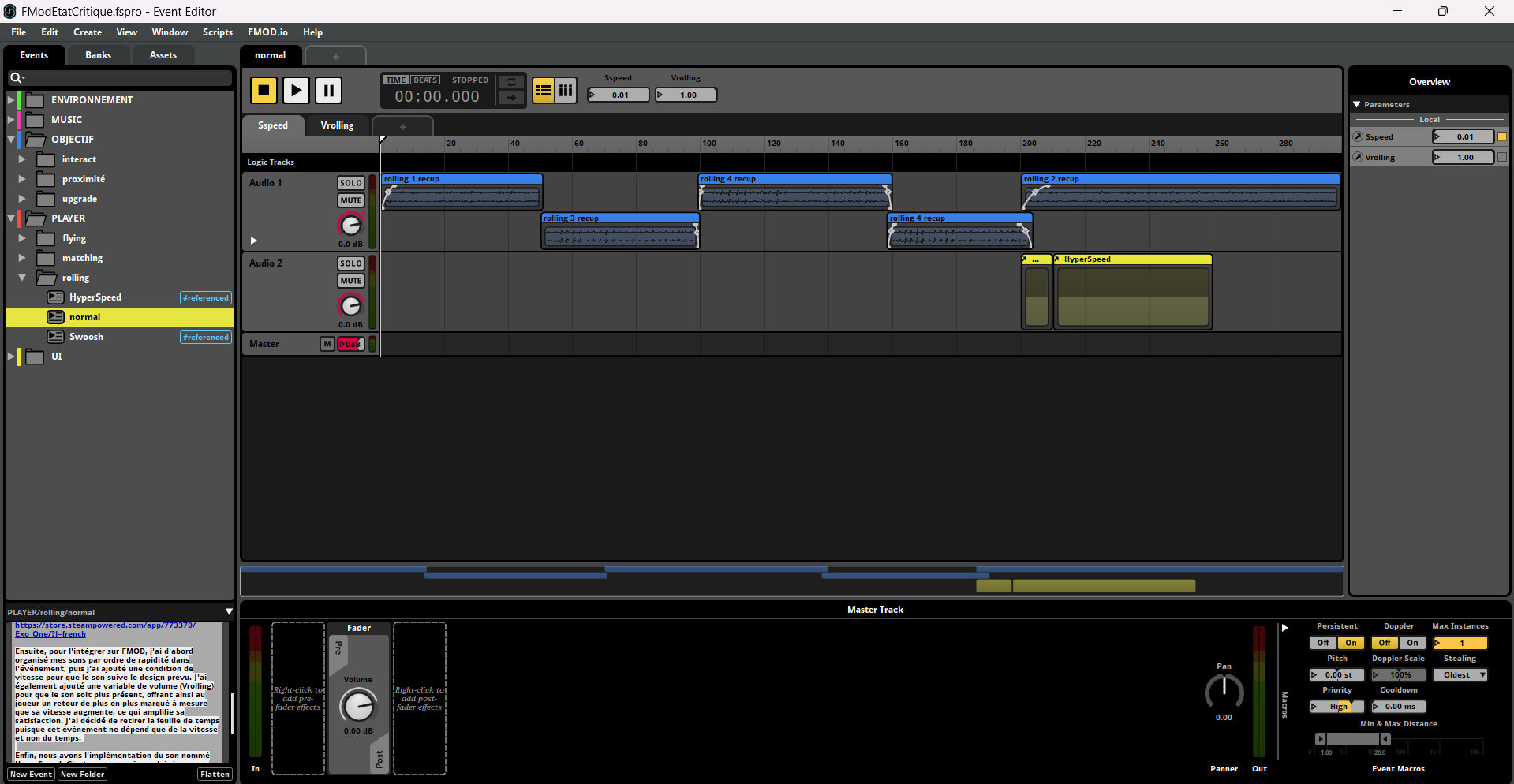 Fmod rolling's track