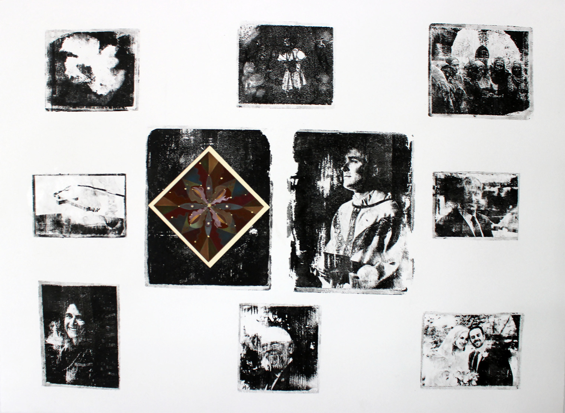 MARRIAGE, 2023, Monoprint, Gouache and Sewing Needles
