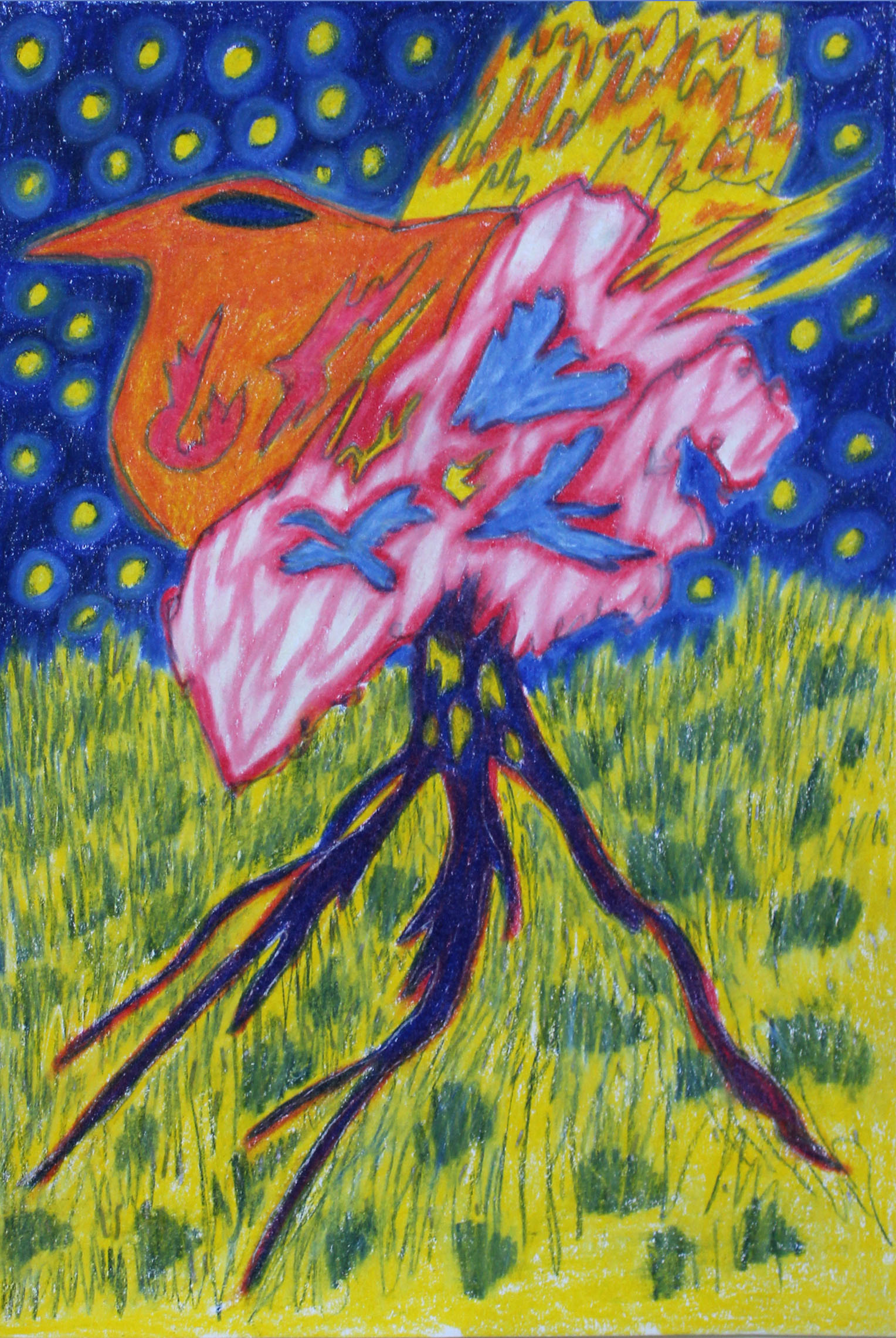 Burning in the Night, 2026, Colored Pencil and Graphite, 5.5x8
