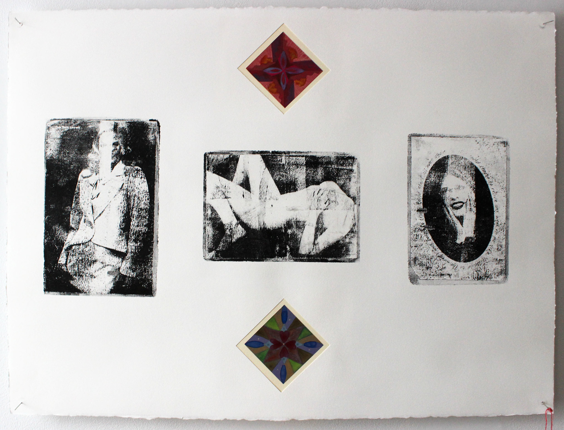 SISTER, 2023, Monoprint, Gouache, Sewing Needles and Thread