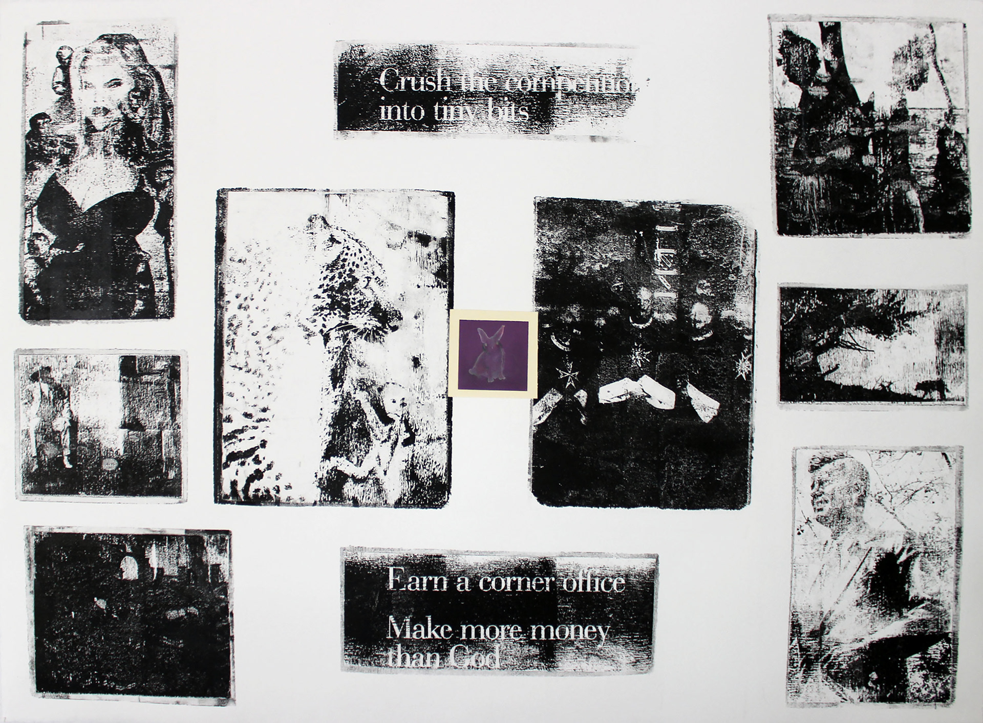 MAKE MORE MONEY, 2023, Monoprint, Gouache and Sewing Needles