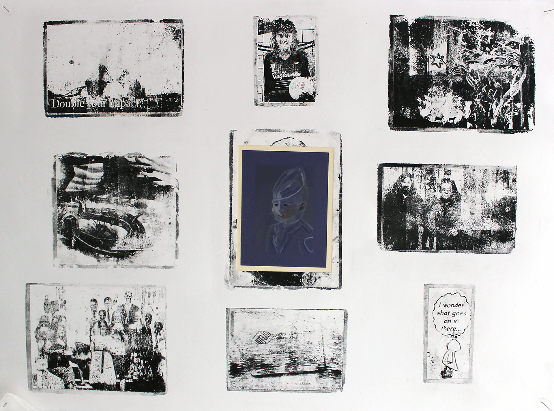 TOOTHFAIRY, 2023, Monoprint, Gouache, Sewing Needles, Pillowcase and Wisdom Tooth