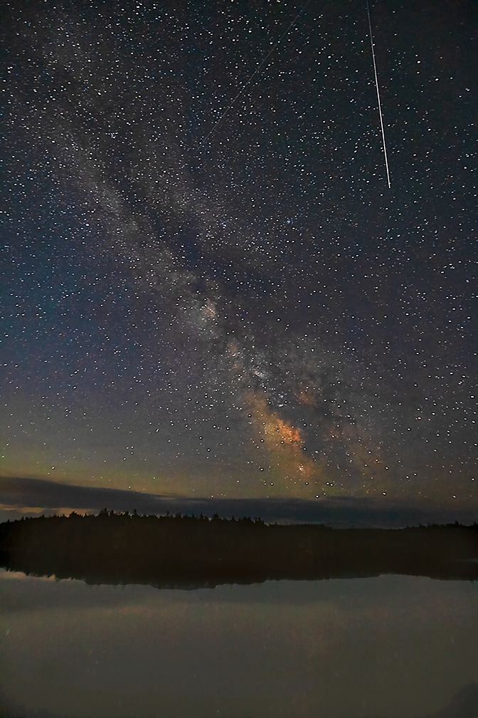Meteors and Milky Way over Blue Mt. Lake
