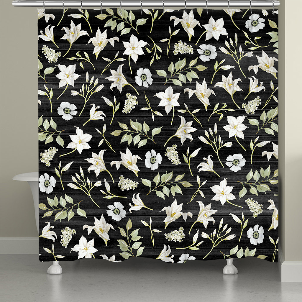 Florals on Black Shower Curtain