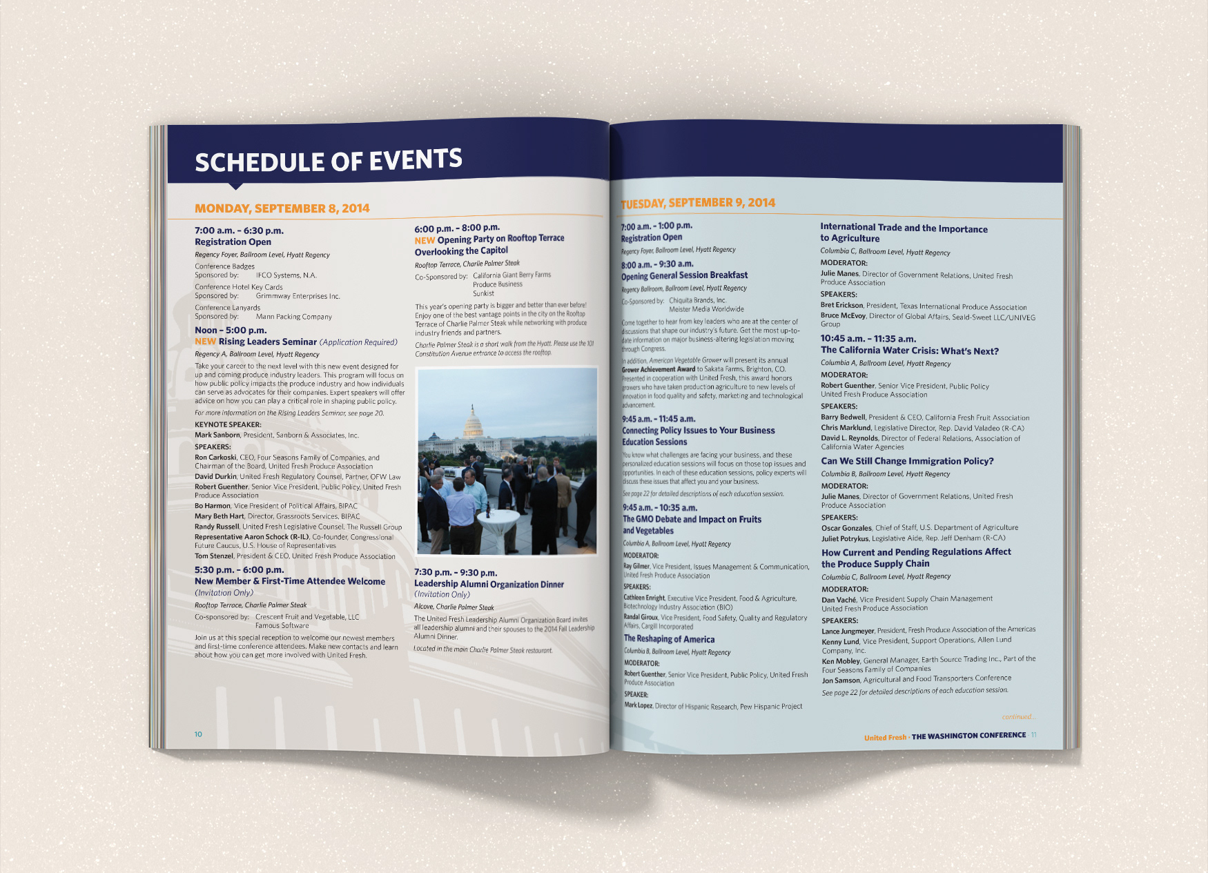 United Fresh Washington Conference program spread of schedule of events.