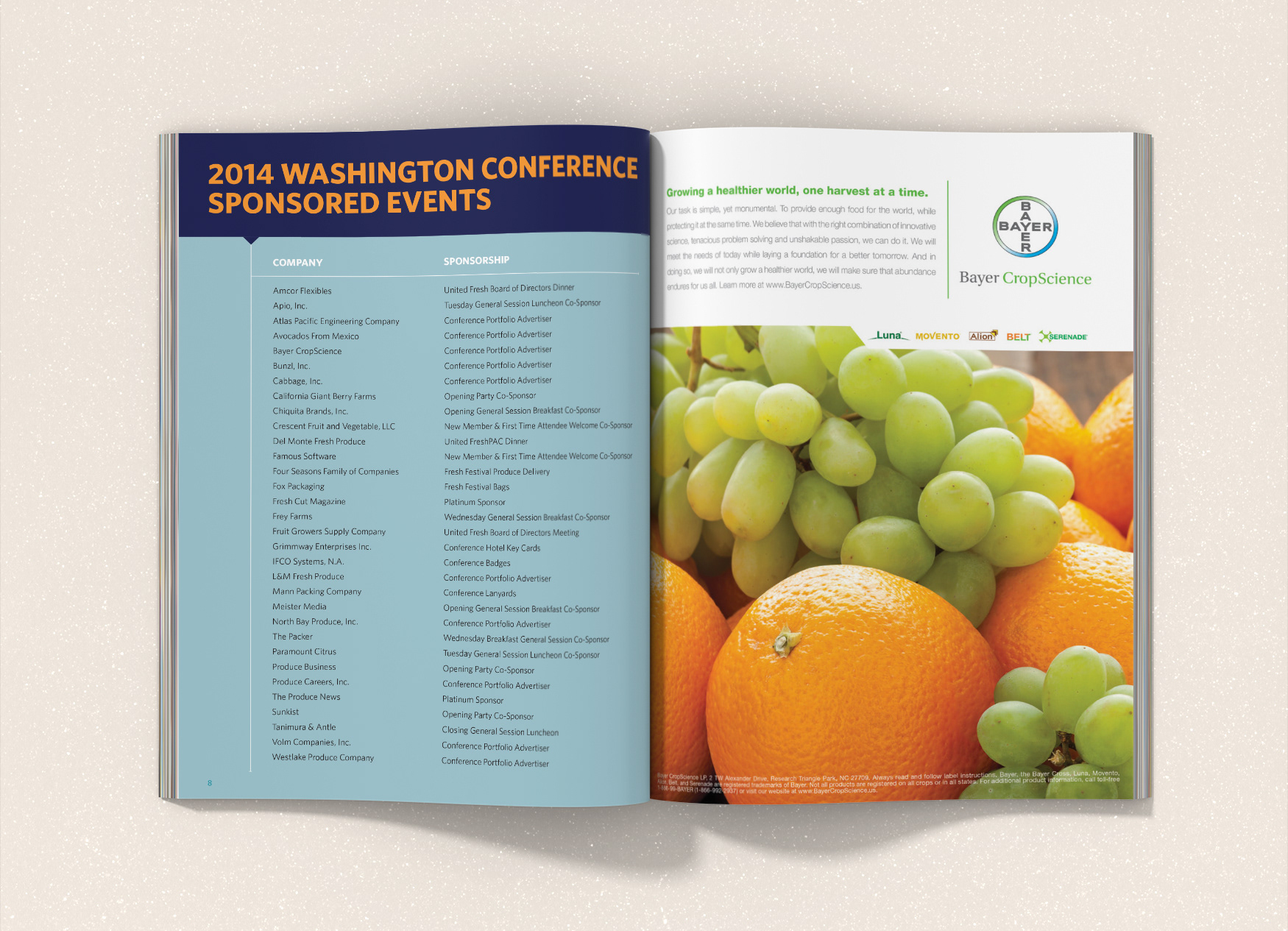 United Fresh Washington Conference program spread of sponsored events and attendee ad.