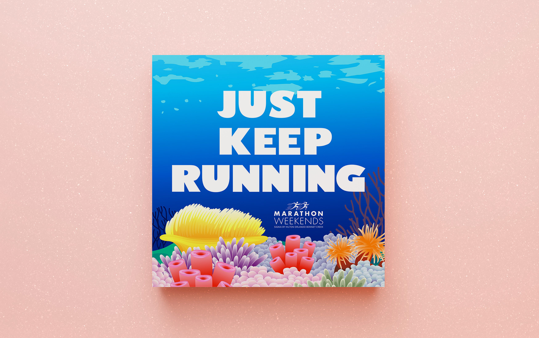 Hilton Marathon Weekends square sign with underwater illustration themed for Finding Nemo.