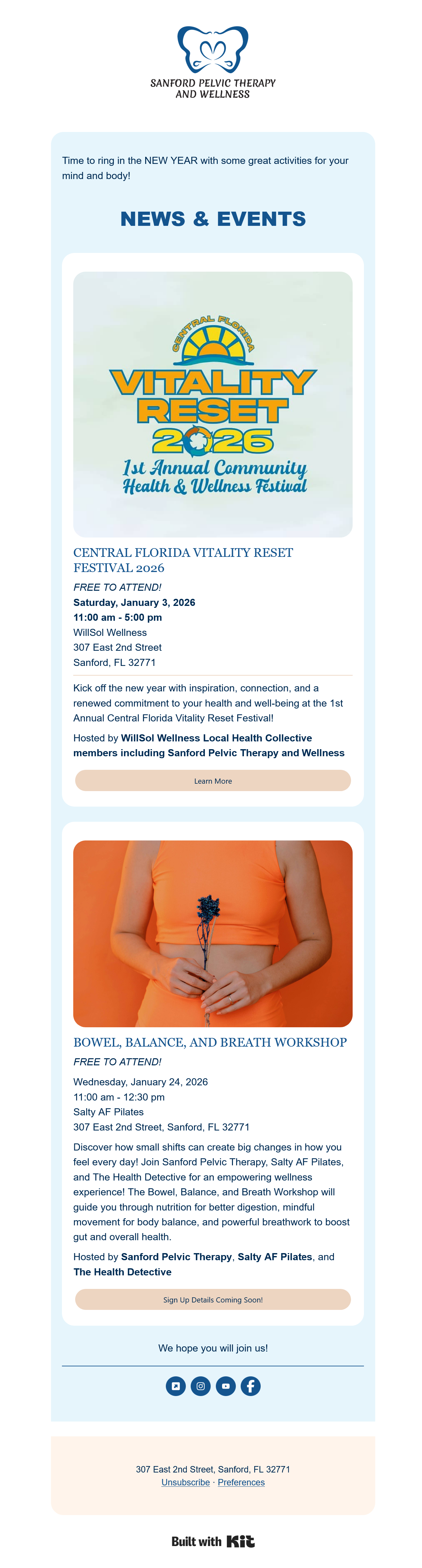 Sanford Pelvic Therapy and Wellness email newsletter design.