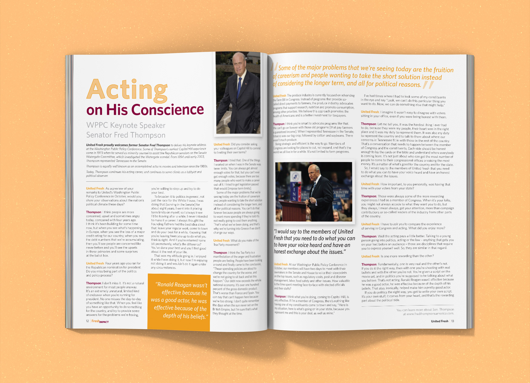 United Fresh Produce Association's Fresh Impact magazine spread about Senator Fred Thompson.