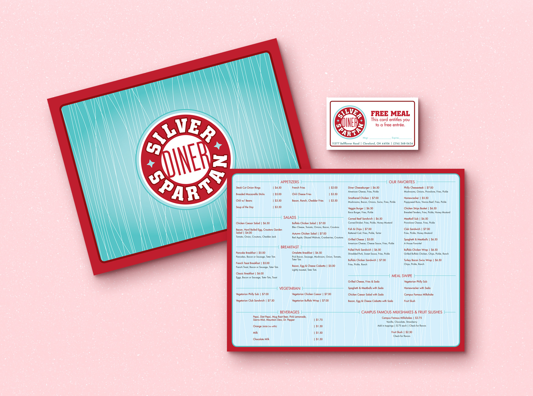 Silver Spartan Diner retro style menu and coupon design.