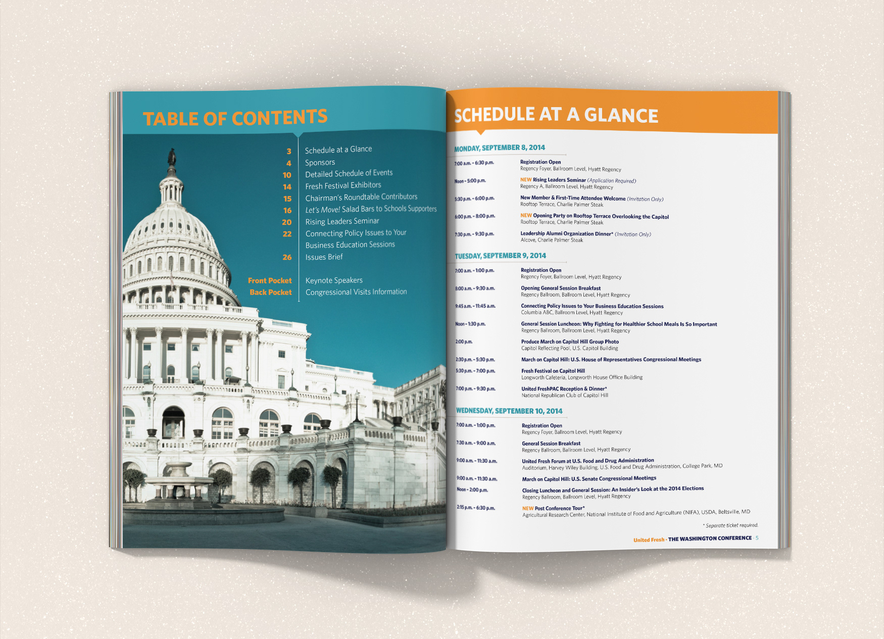 United Fresh Washington Conference program spread of contents and schedule.