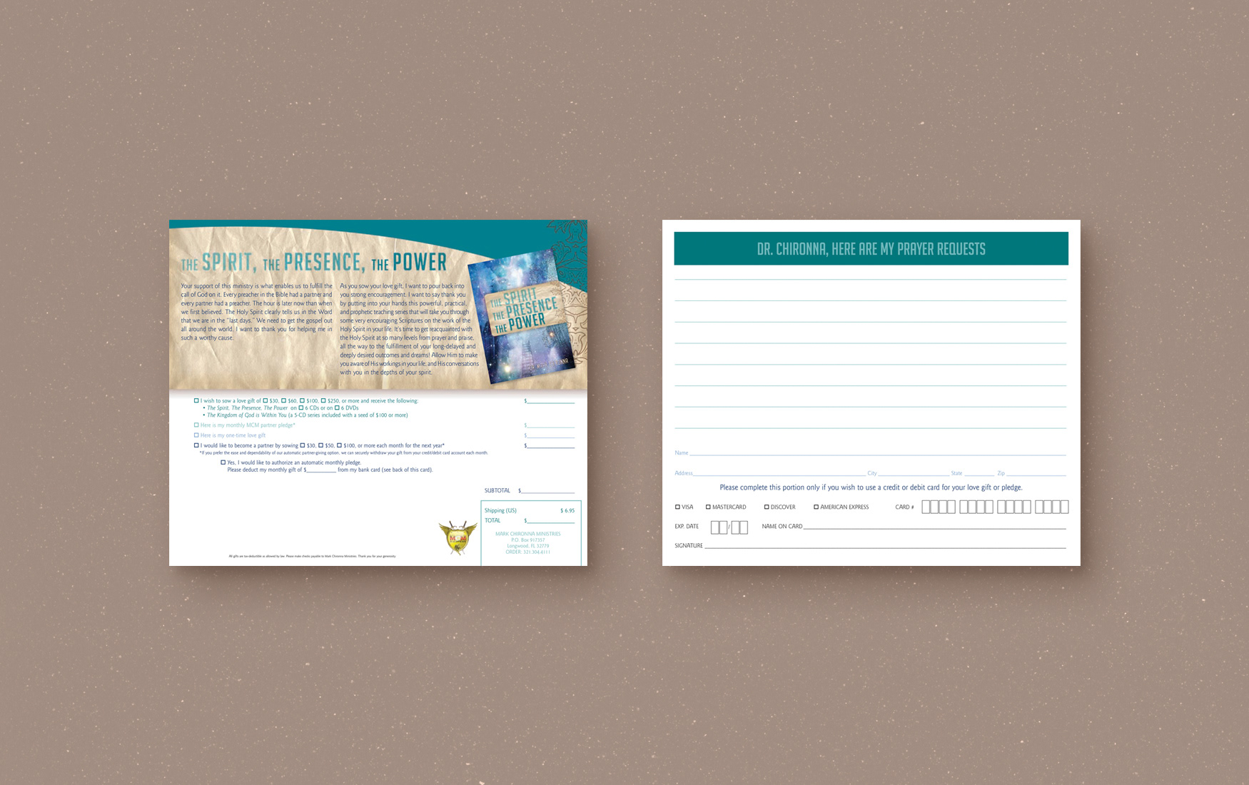 Mark Chironna Ministries DVD box order card for The Spirit, The Presence, The Power DVD set.