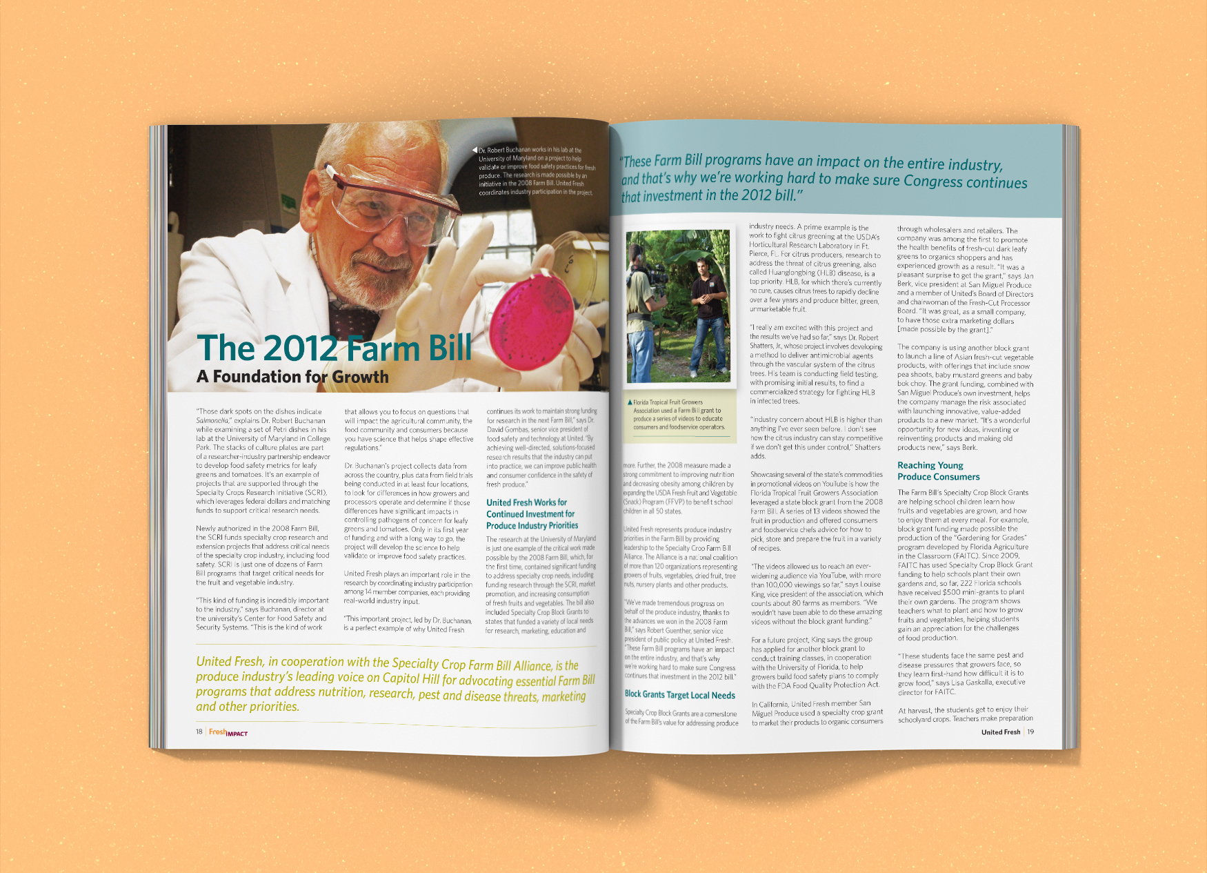 United Fresh Produce Association's Fresh Impact magazine spread about the 2012 Farm Bill.