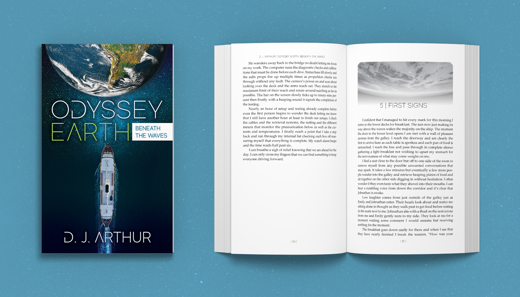 Odyssey Earth book cover and interior copy design.