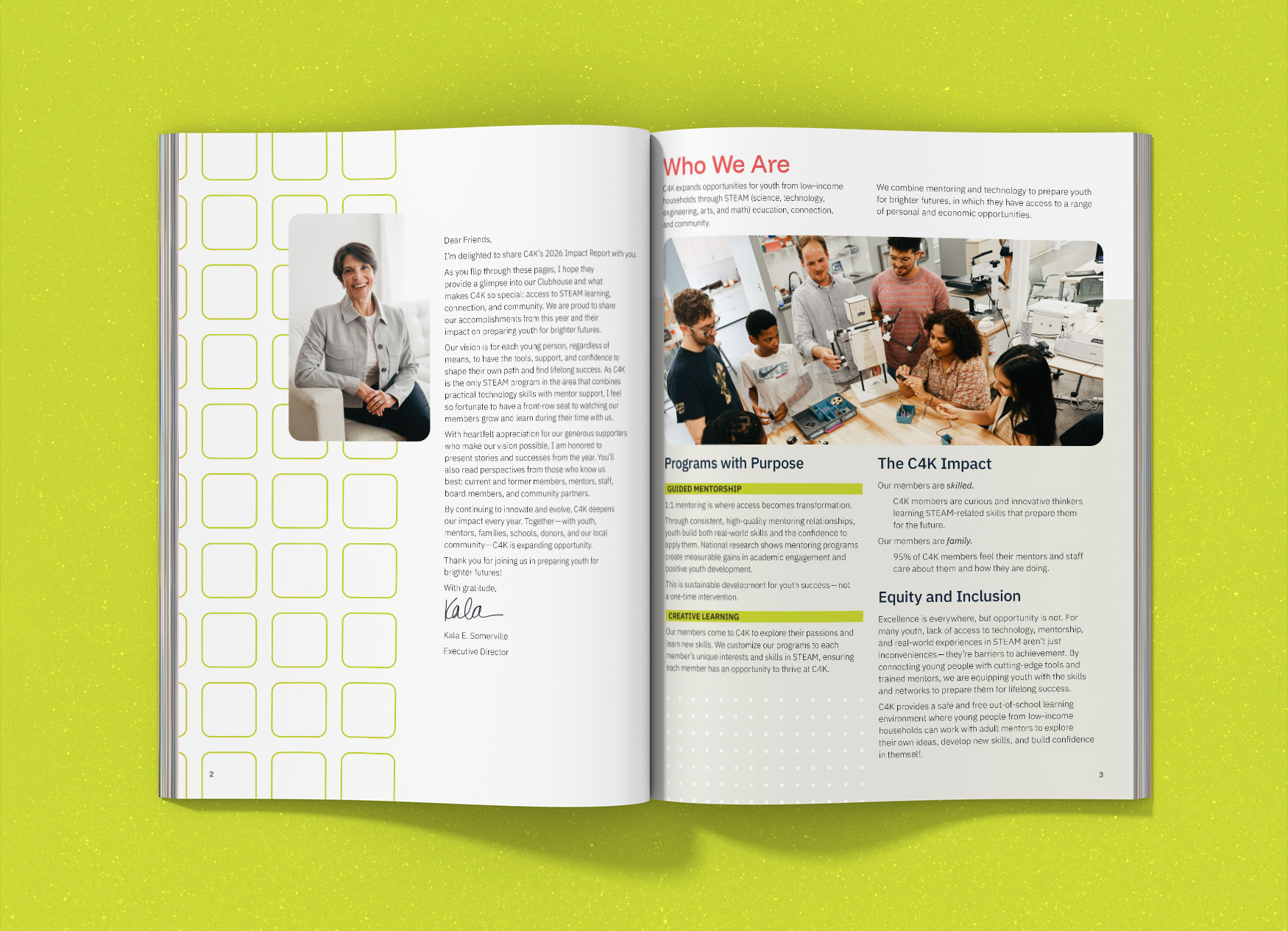 C4K 2026 annual impact report two page spread.