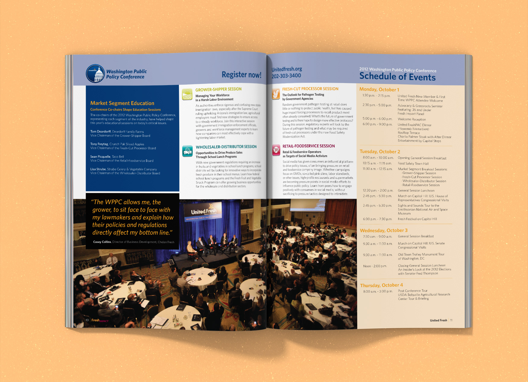 United Fresh Produce Association's Fresh Impact magazine spread about the schedule for the Washington Public Policy Conference.