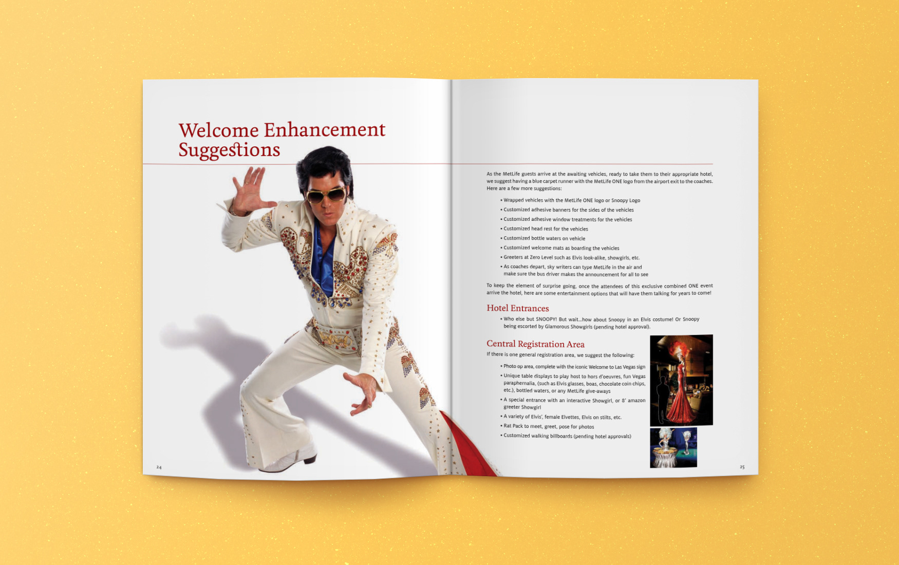 KUONI proposal spread for event enhancements, with Elvis impersonator image.