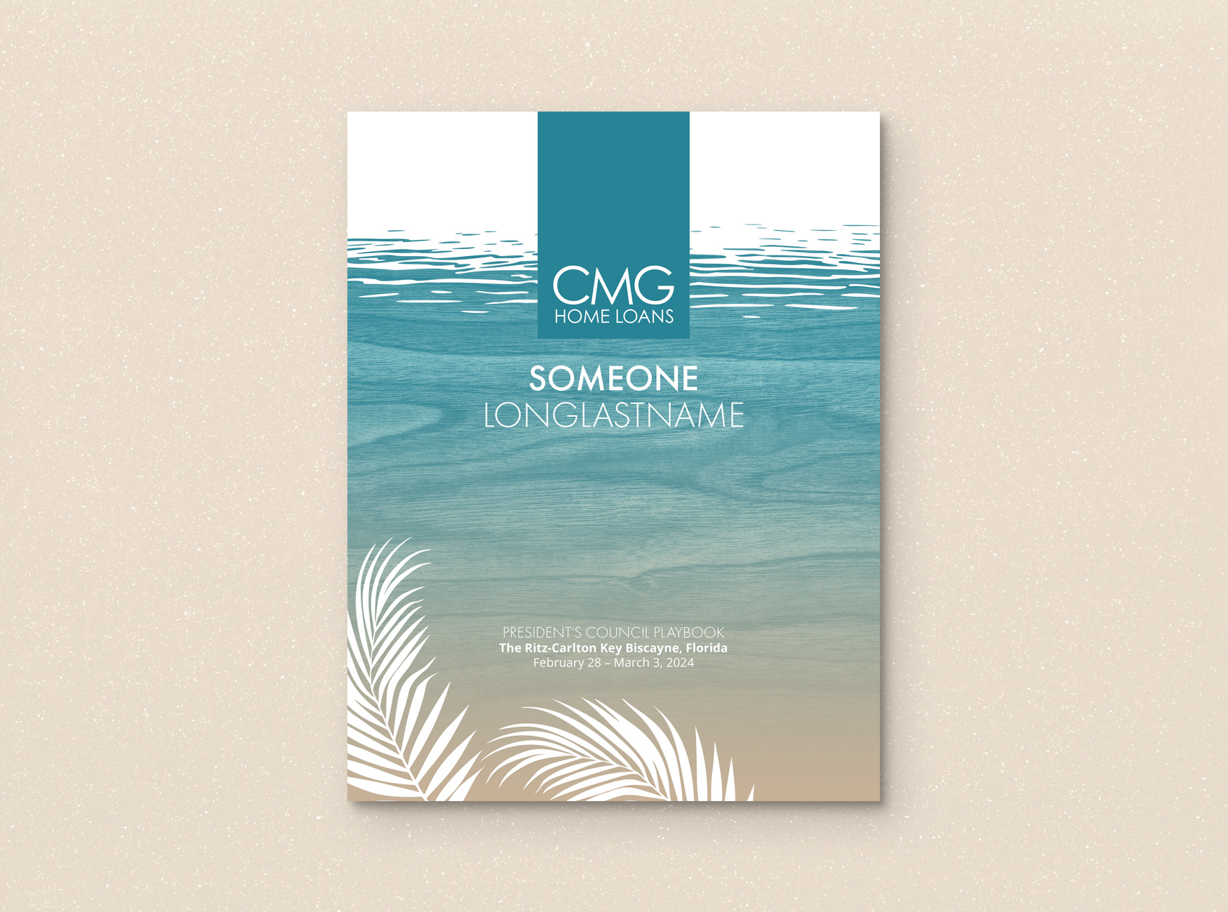 Binder notebook cover with wood texture and palm leaves