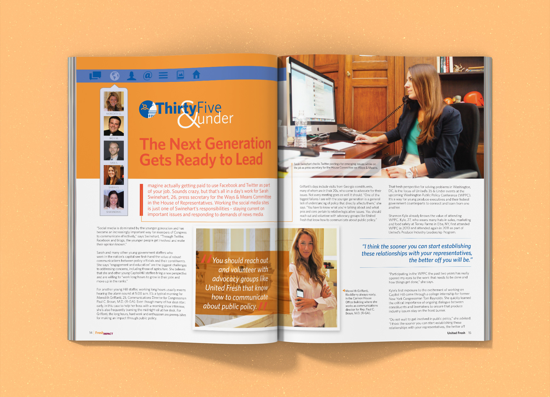 United Fresh Produce Association's Fresh Impact magazine spread about the next generation of leaders under 35.