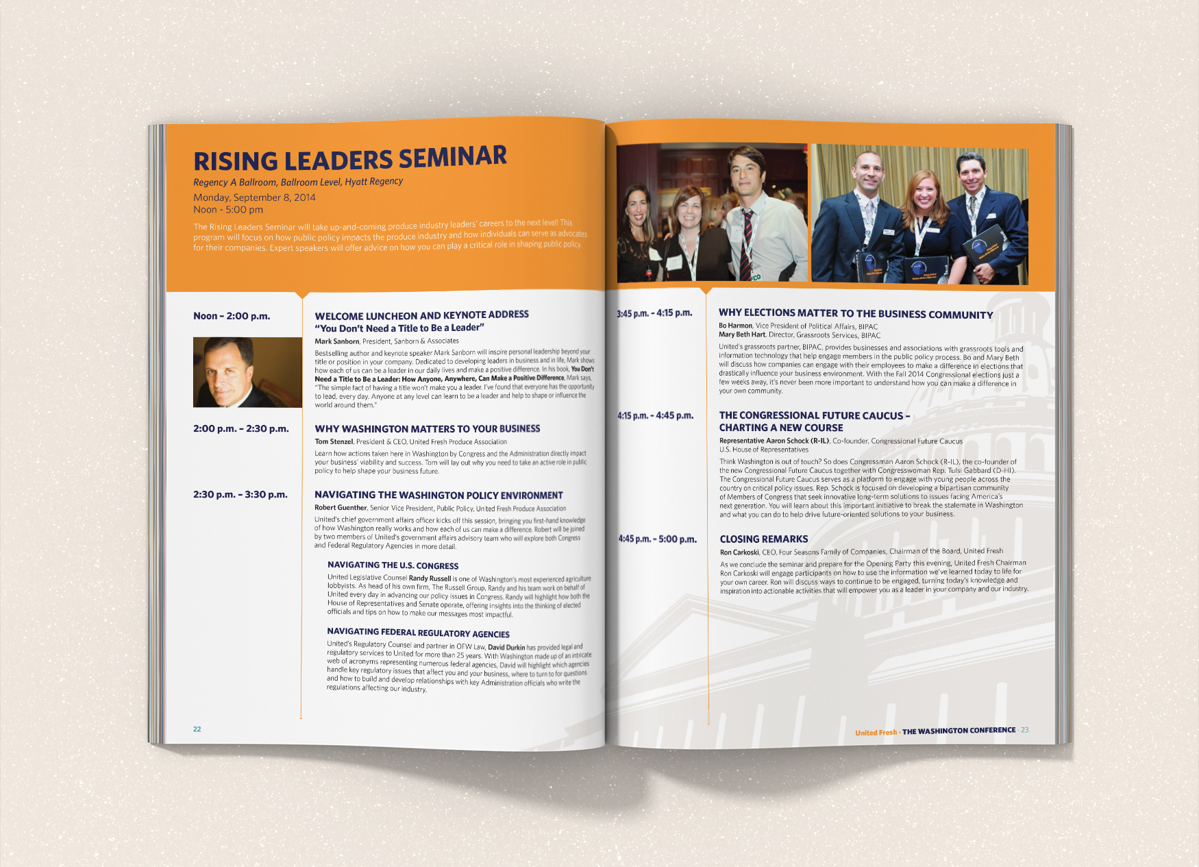 United Fresh Washington Conference program spread with seminar timelines.