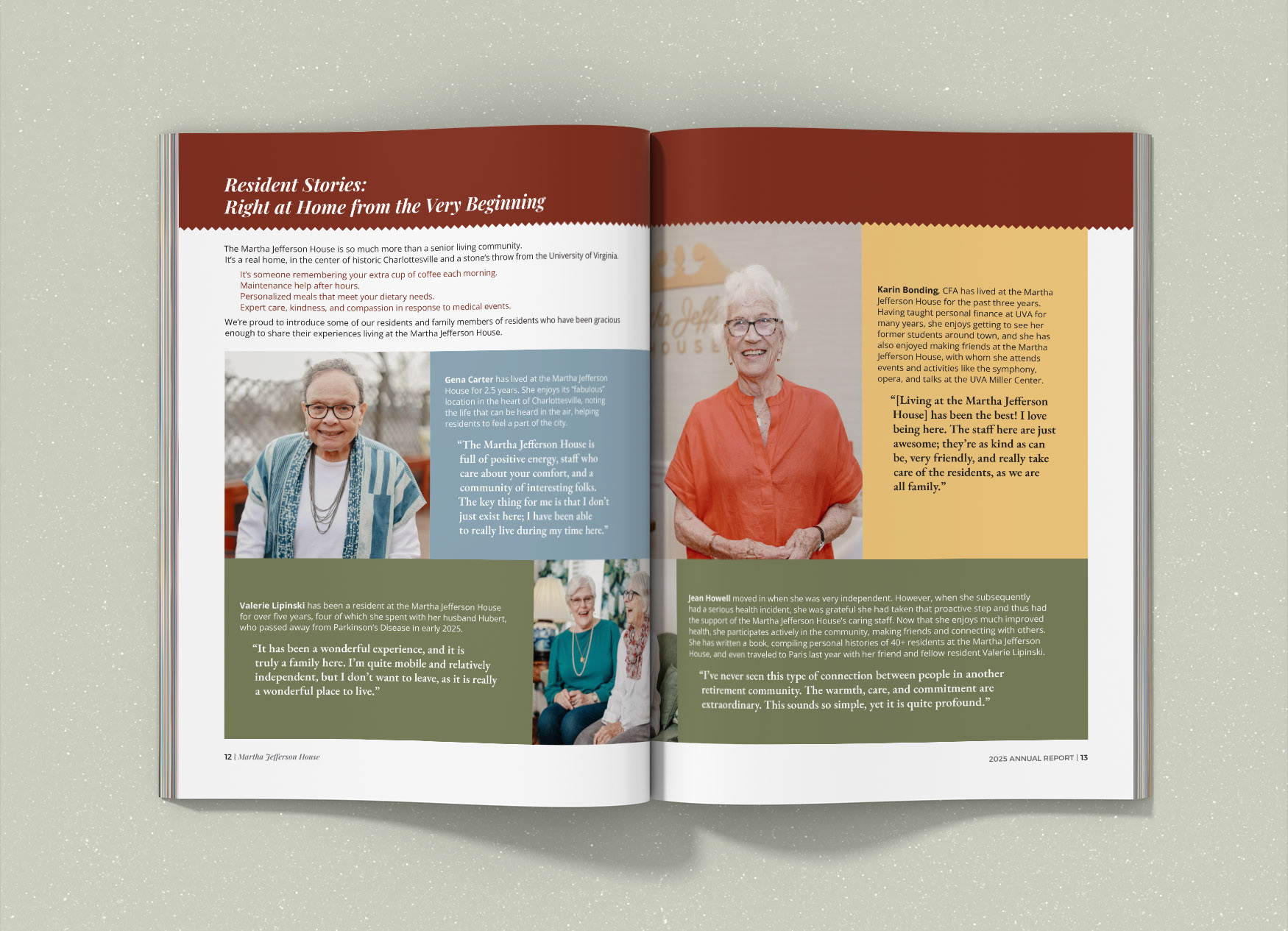 Two page spread of resident stories.