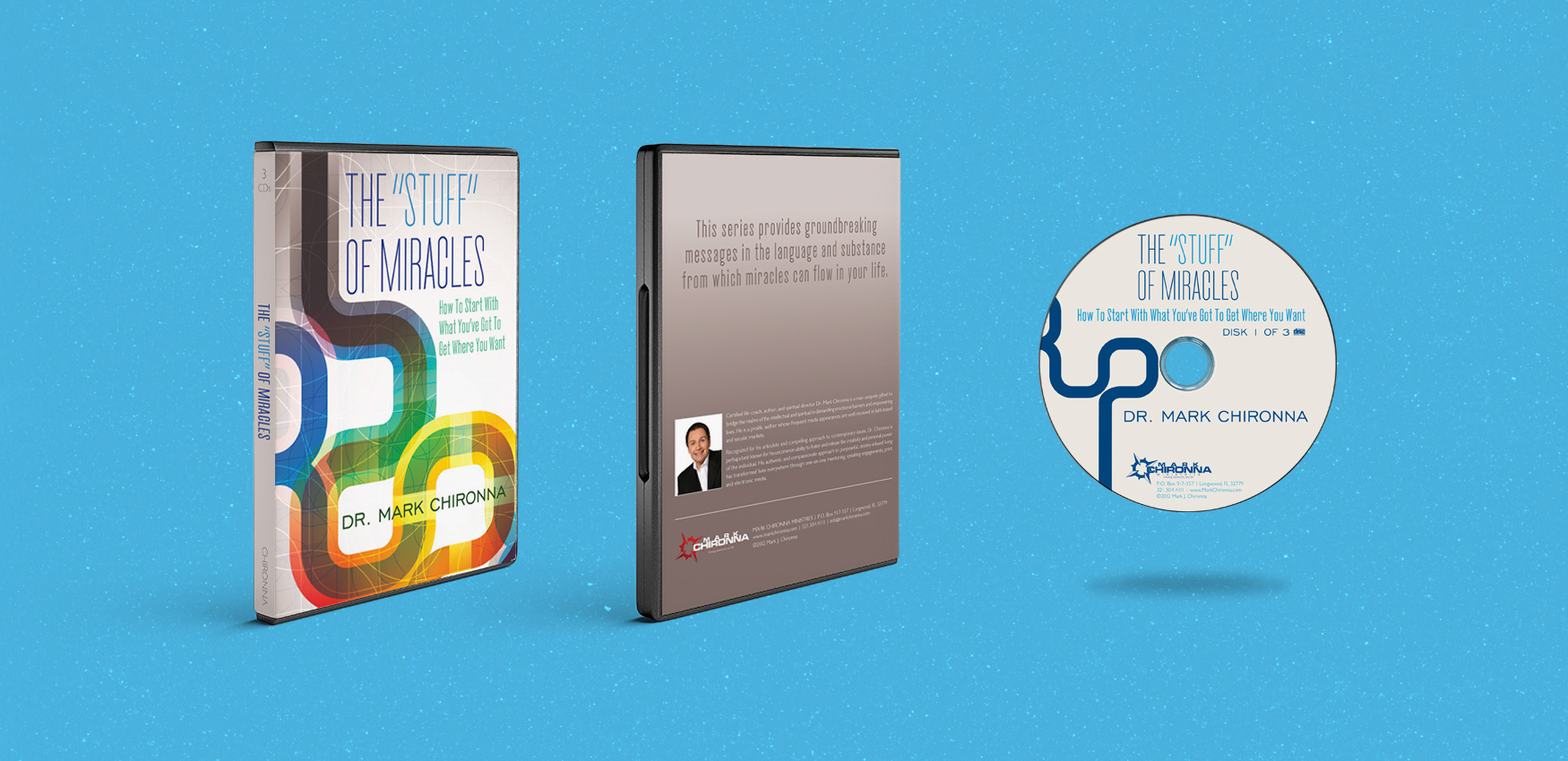 Mark Chironna Ministries DVD box covers and disc face for The Stuff of Miracles set.