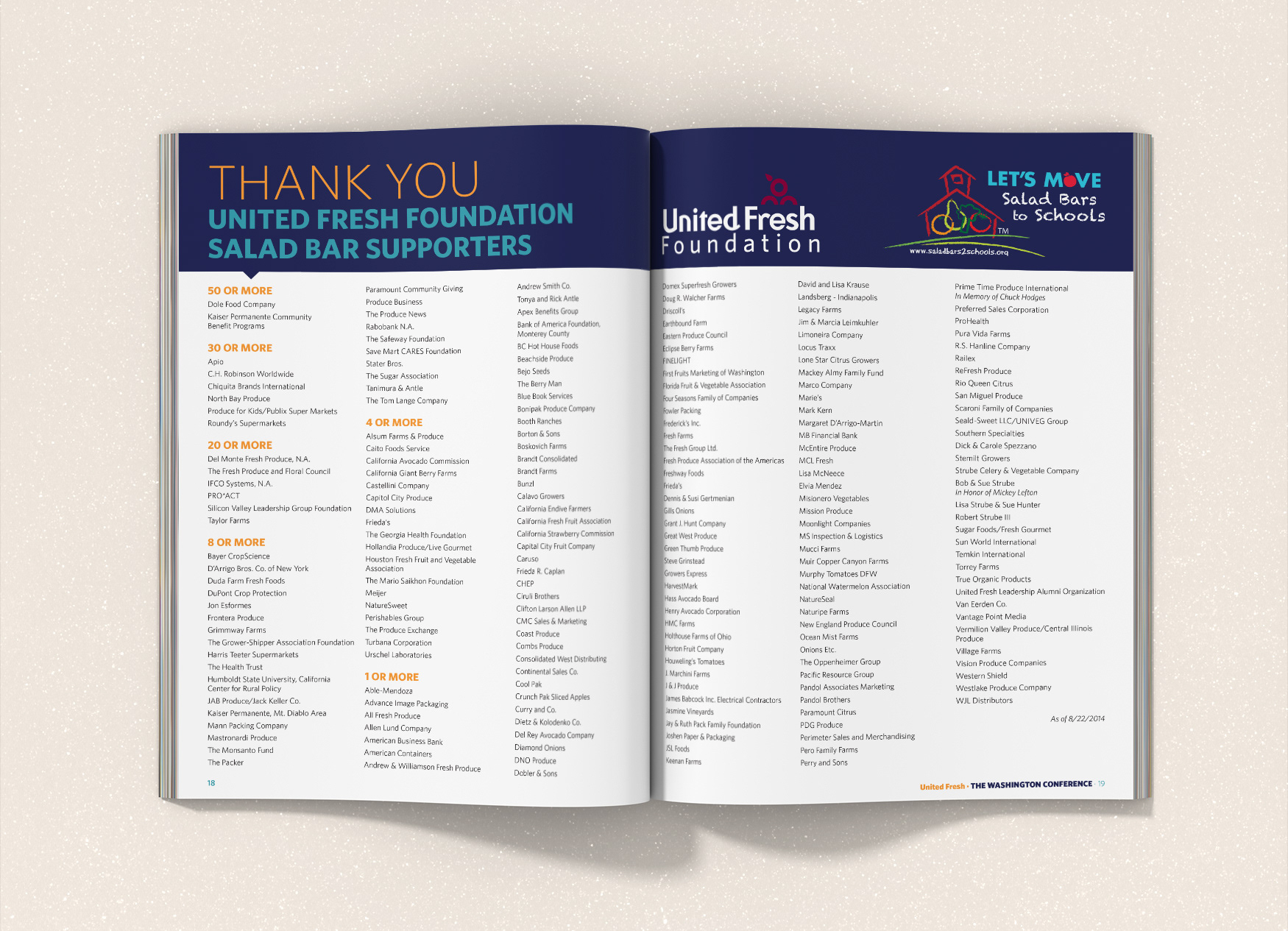 United Fresh Washington Conference program spread thanking foundation supporters.
