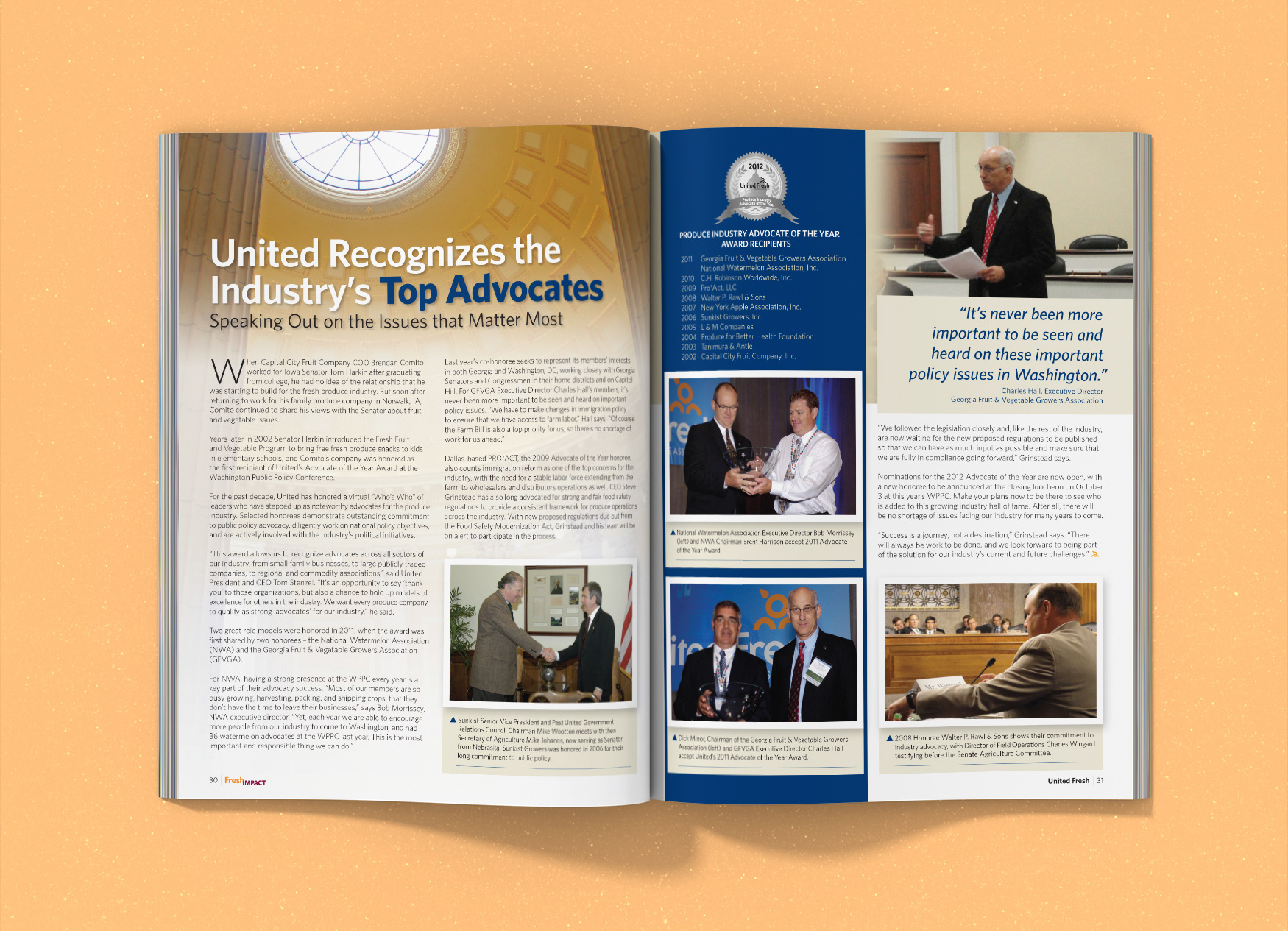 United Fresh Produce Association's Fresh Impact magazine spread about the produce industry's top advocates.