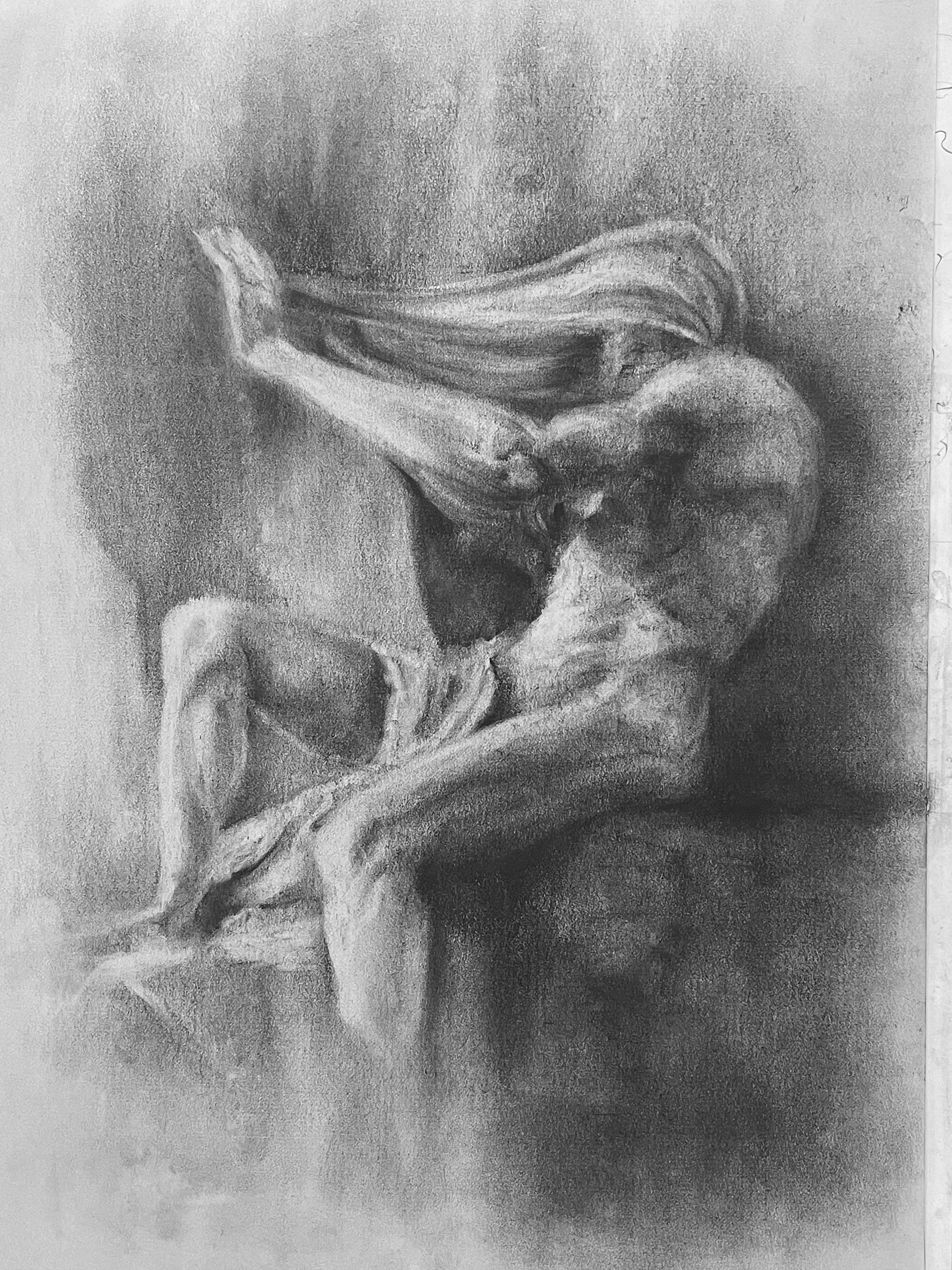 Fontana dei Quattro Fiumi, Statue Detail - Charcoal on Newsprint