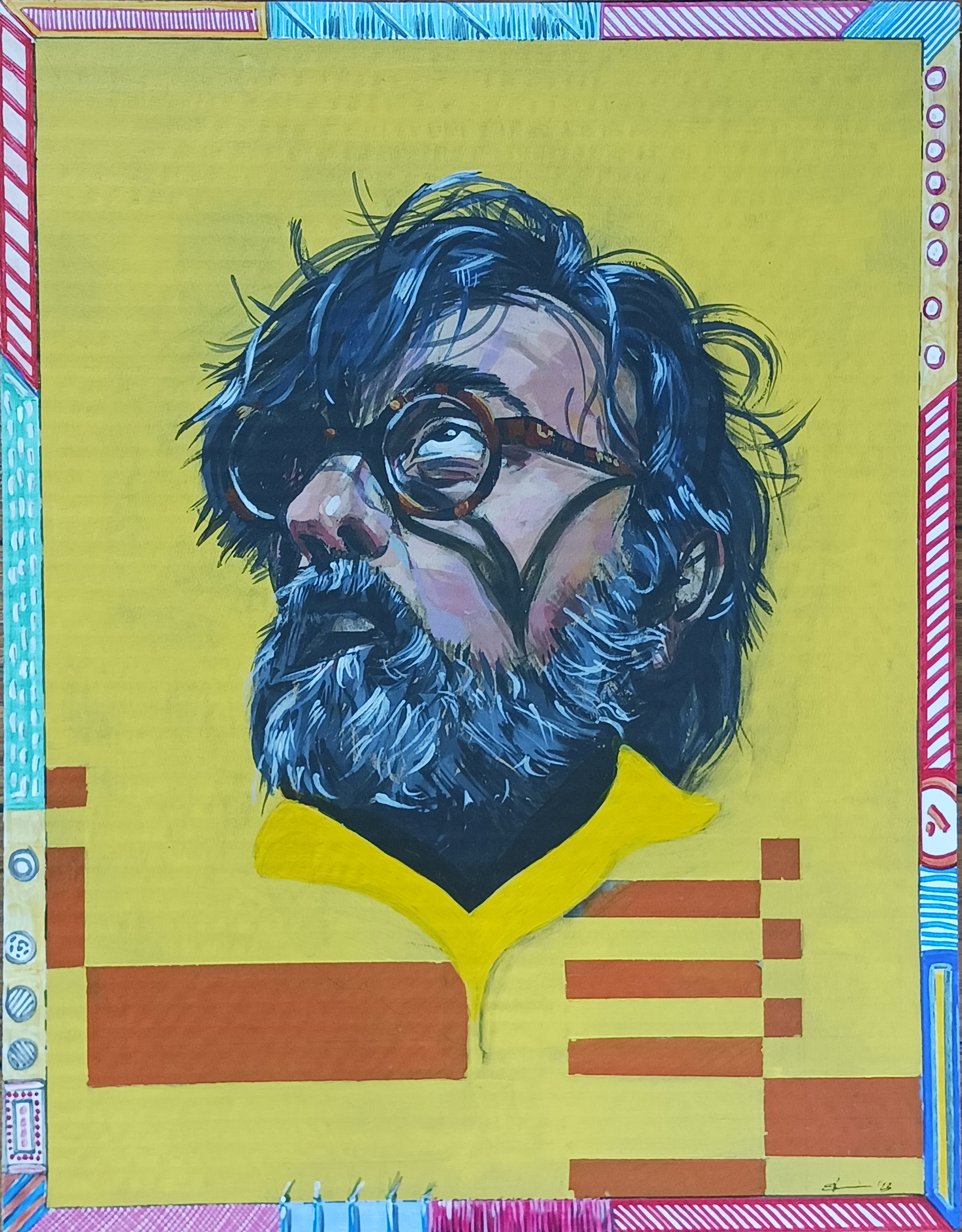 'Liaqat' - 2023 - Acrylic and marker on Cardboard - 15.5" x 12"