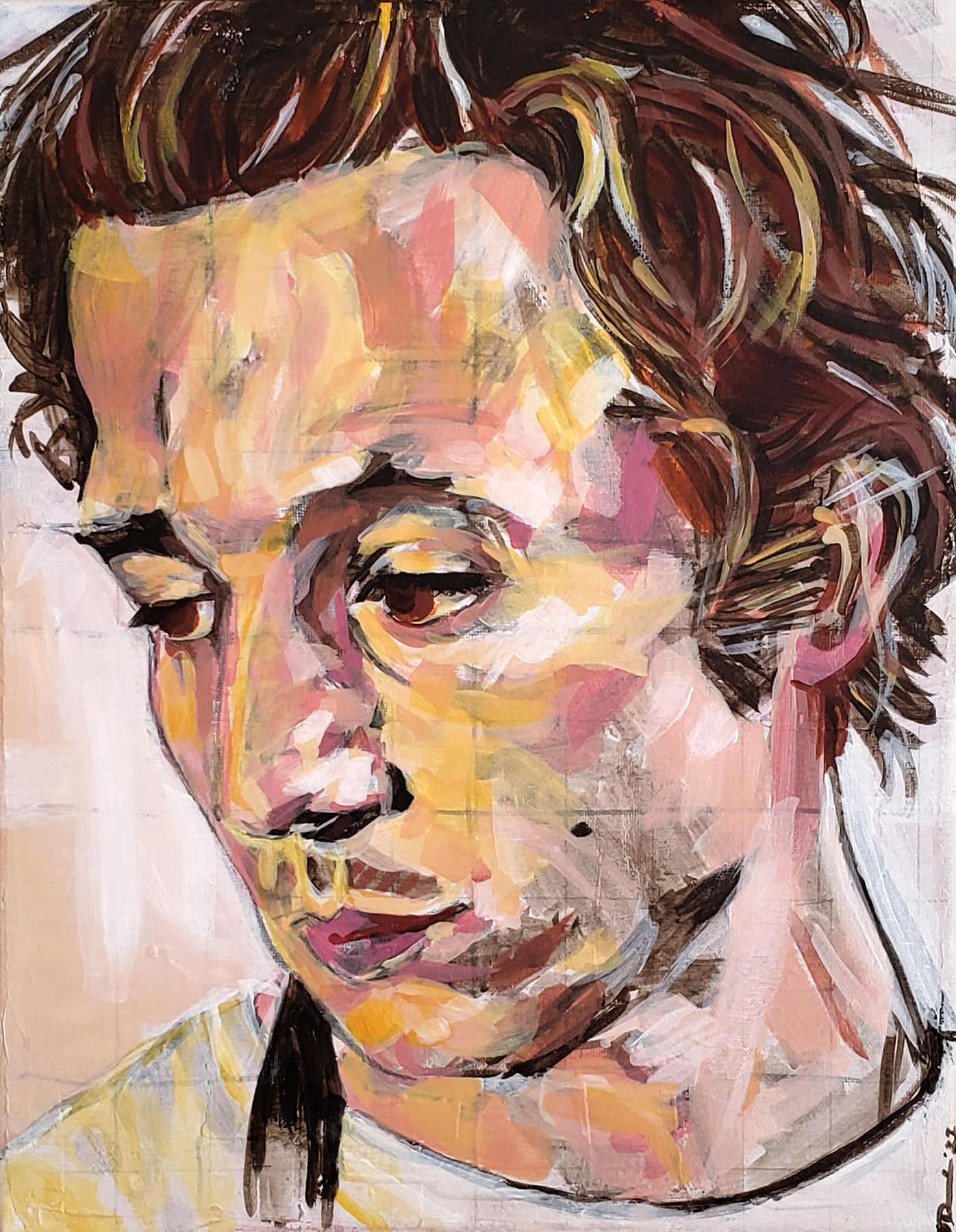'Carmy' - The Bear #1 - Acrylic and Chinagraph on canvas - 14" x 11"