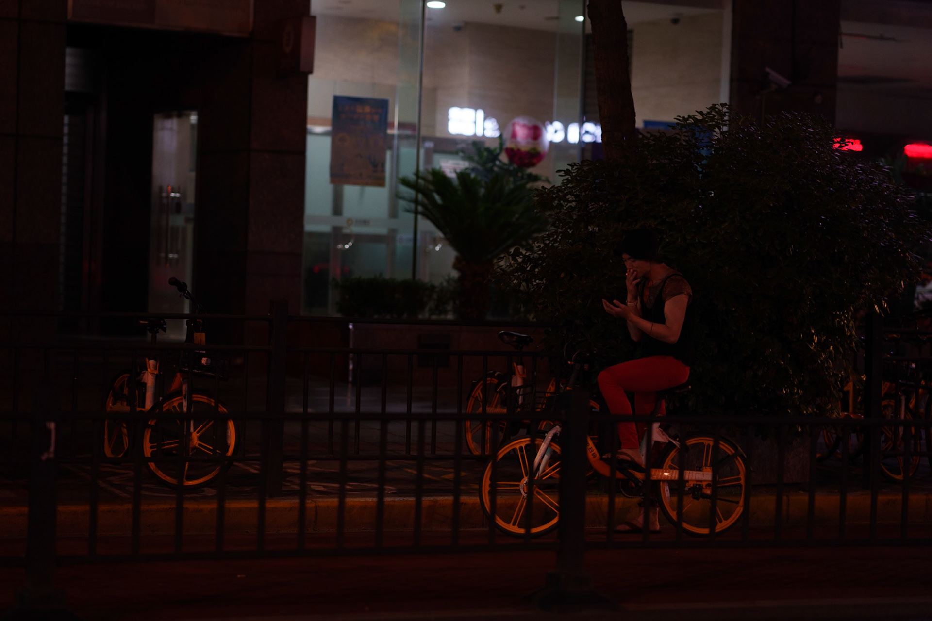 Riding a bike at night, obivous not for his health.