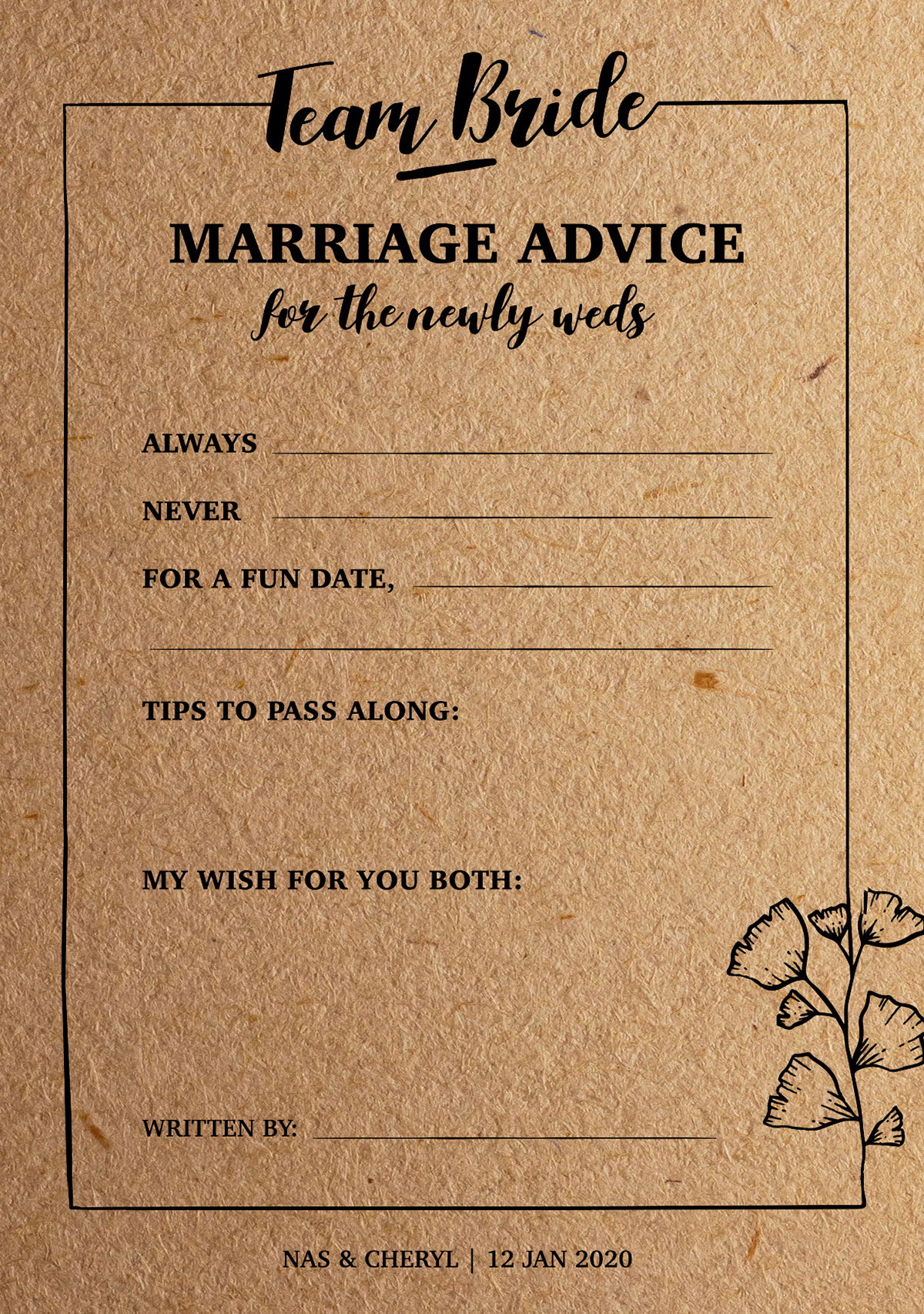 Team Bride Advice Card