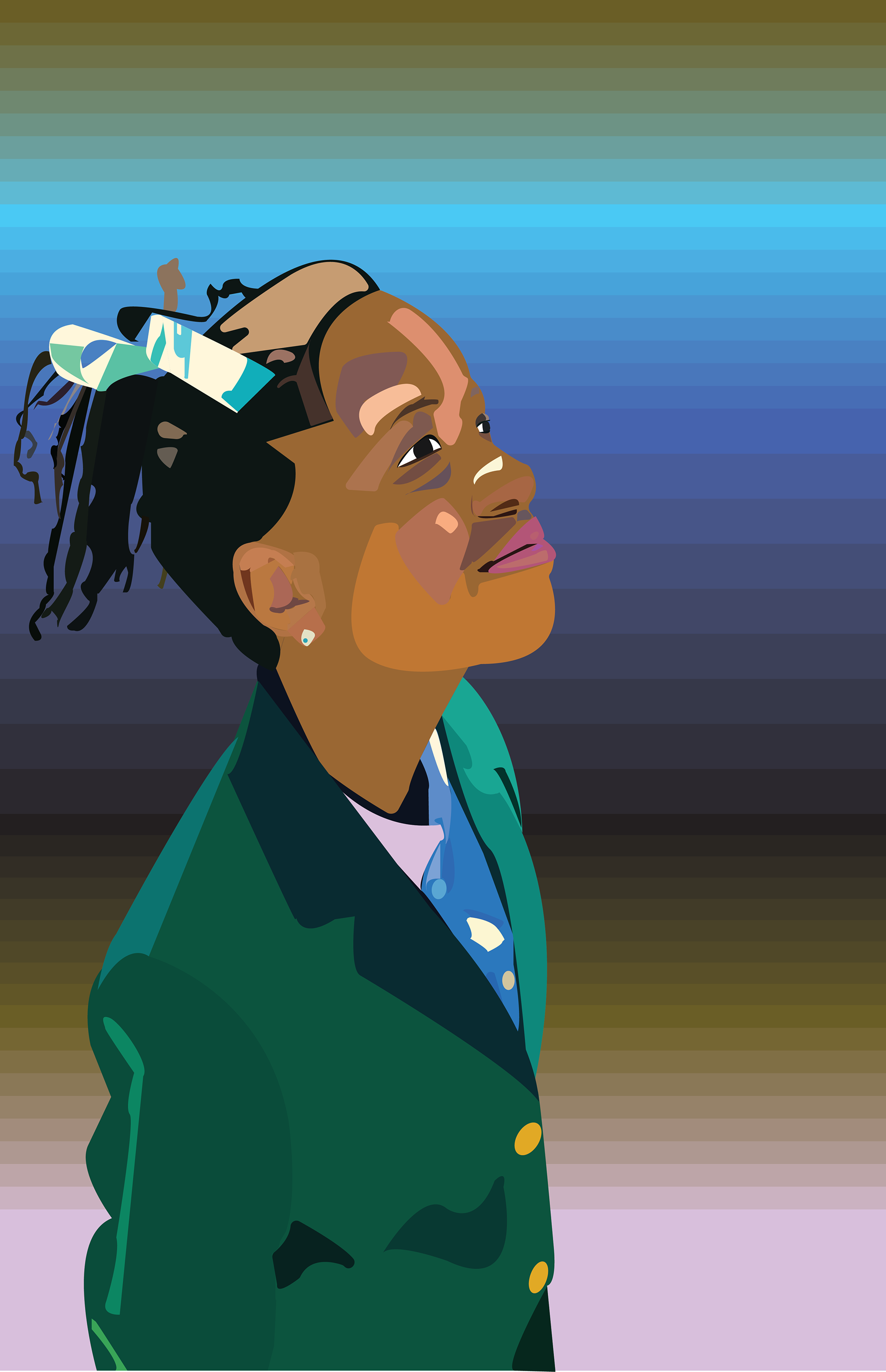 Digital art of girl in a green school uniform
