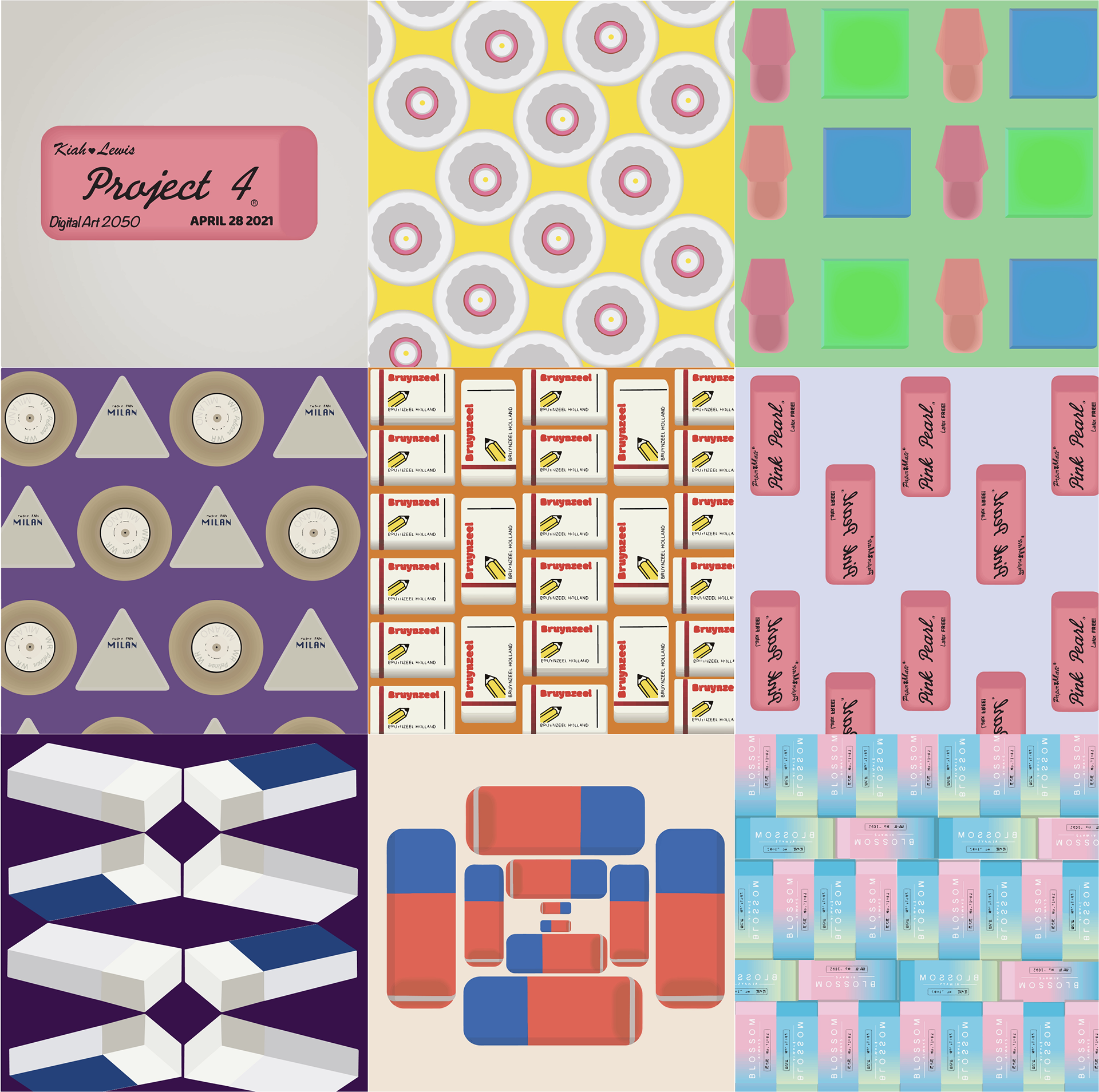 9x9 grid with 9 erasers patterns