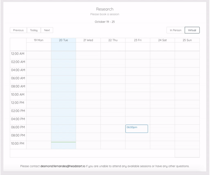 Candidates can choose a slot and sort by In-person OR Virtual