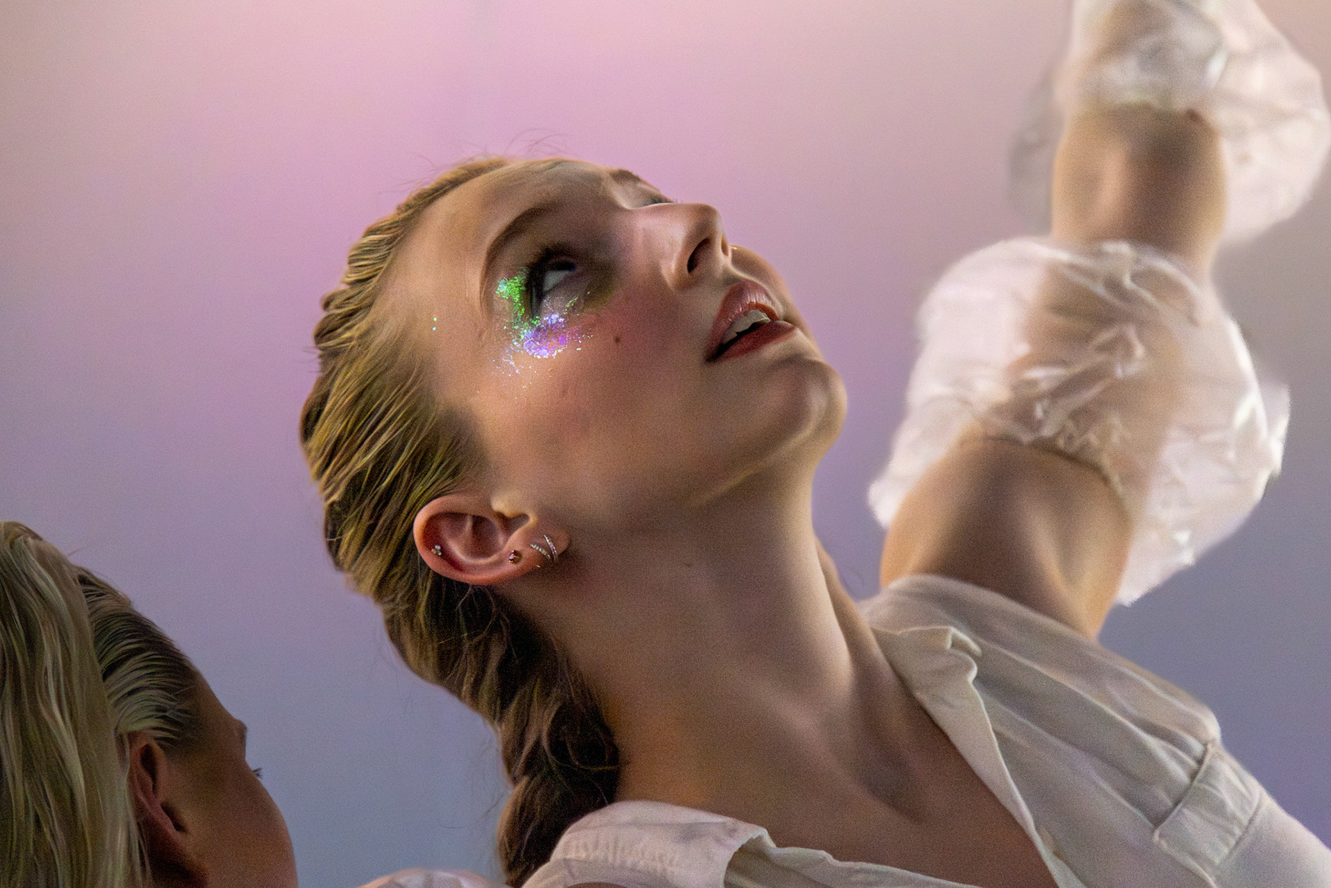 LEWISTON, Maine – Dancers perform in My Love Is Like Eternity, a choreographic thesis by Lola Buczkowski ’25, on Feb. 12, 2025, at Bates College’s Coram Library Immersive Media Studio. The durational performance invites audiences to experience movement up close in an intimate setting. (Photo by Sammy Weidenthal 2027 for Bates College)