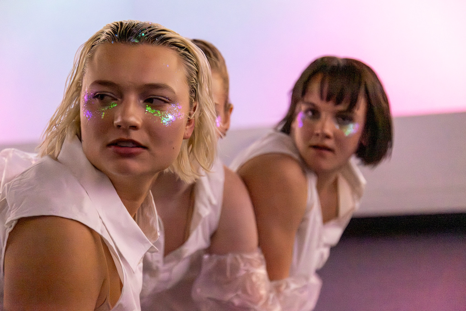 LEWISTON, Maine – Dancers perform in My Love Is Like Eternity, a choreographic thesis by Lola Buczkowski ’25, on Feb. 12, 2025, at Bates College’s Coram Library Immersive Media Studio. The durational performance invites audiences to experience movement up close in an intimate setting. (Photo by Sammy Weidenthal 2027 for Bates College)