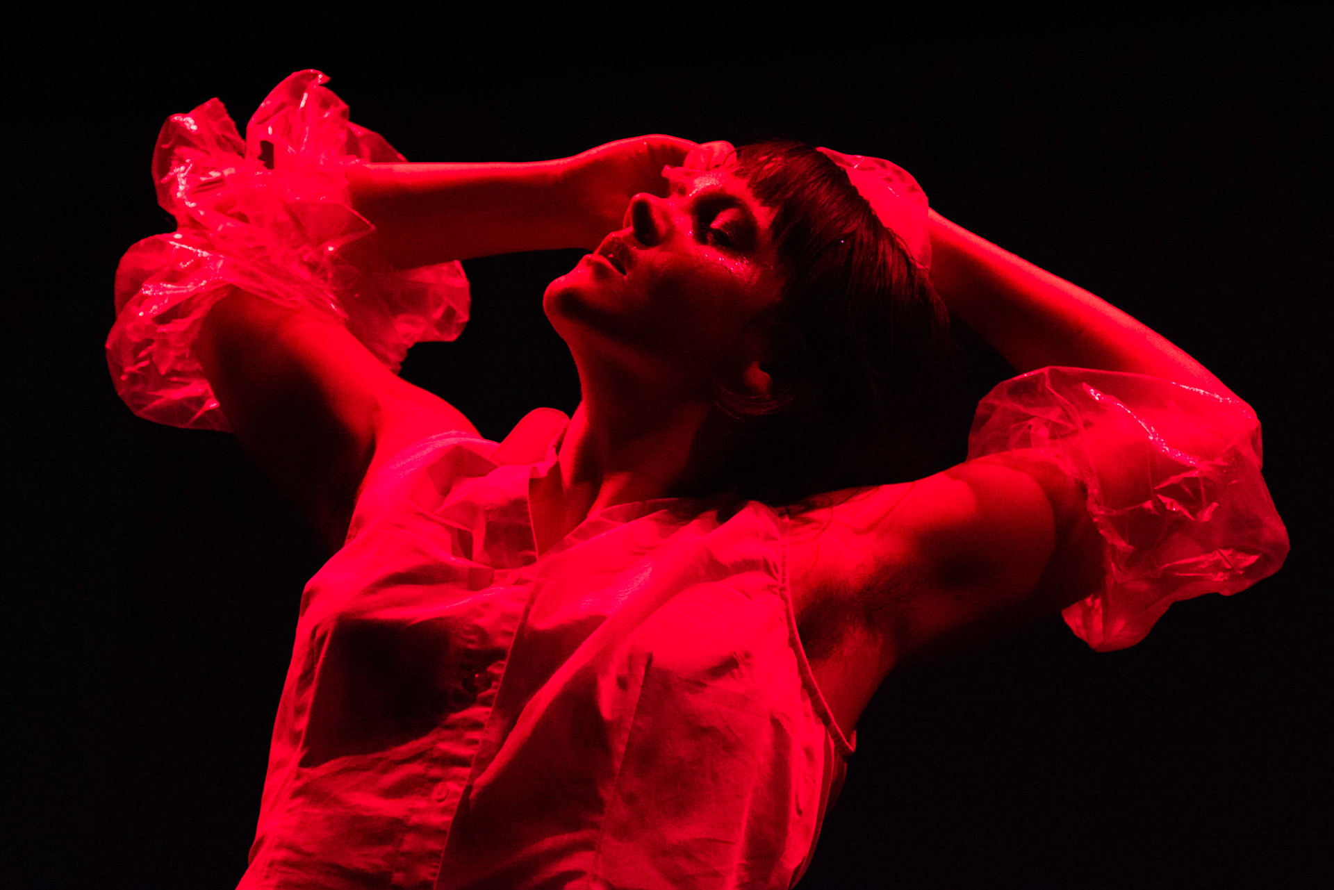 LEWISTON, Maine – Dancers perform in My Love Is Like Eternity, a choreographic thesis by Lola Buczkowski ’25, on Feb. 12, 2025, at Bates College’s Coram Library Immersive Media Studio. The durational performance invites audiences to experience movement up close in an intimate setting. (Photo by Sammy Weidenthal 2027 for Bates College)