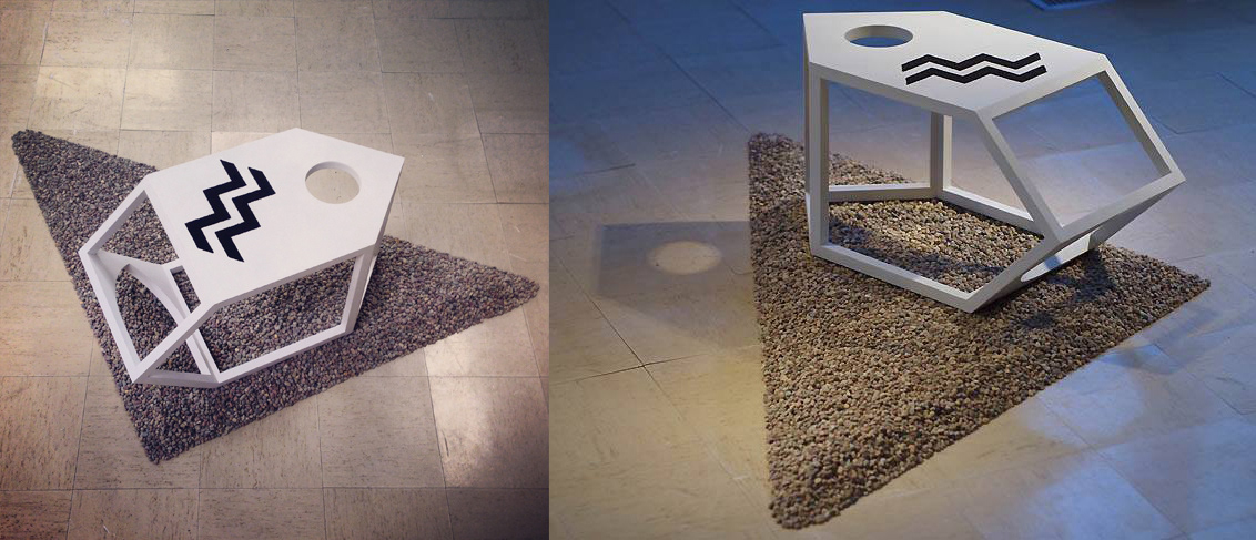 Epsohedral Desert Shade Structure, 2014. Medium density fiberboard, black sand, gravel.