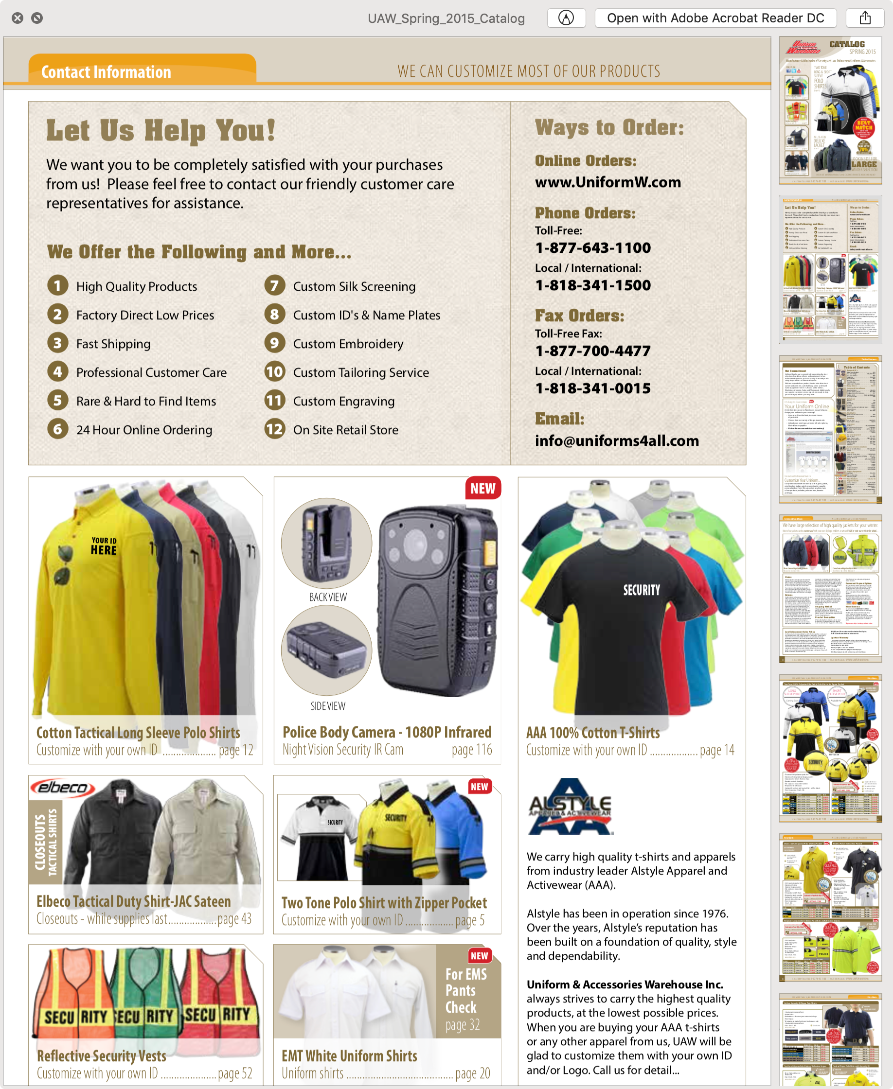 Special products and contact page