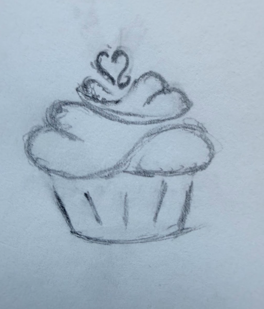 Logo Sketch #3 - An early iteration of the finalized logo. It explored using lines to help create heart shapes in the cupcake's frosting.
