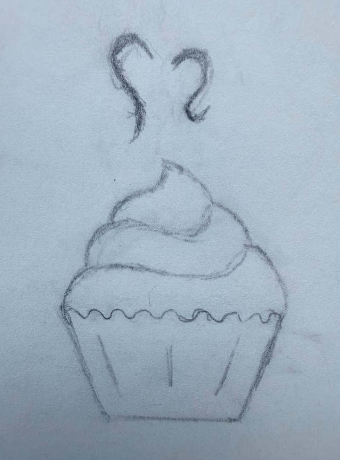 Logo Sketch #1 - I wasn't satisfied with this iteration, as the two smoke lines at the top of the cupcake, felt disconnected when creating the heart.