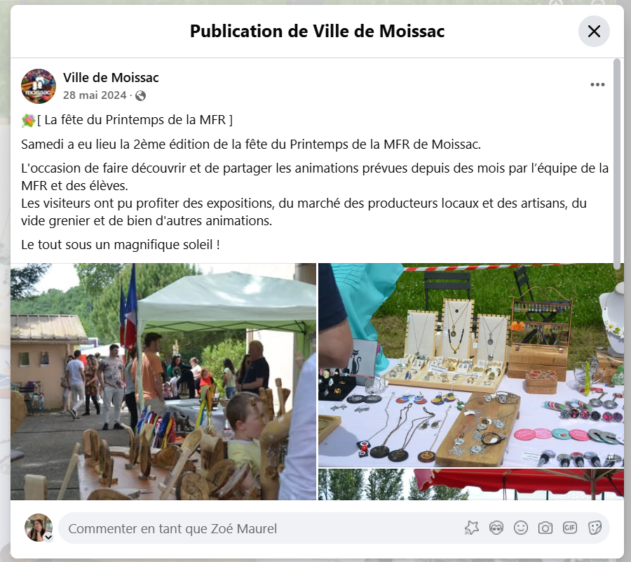 Publication pour la fête du printemps de la MFR