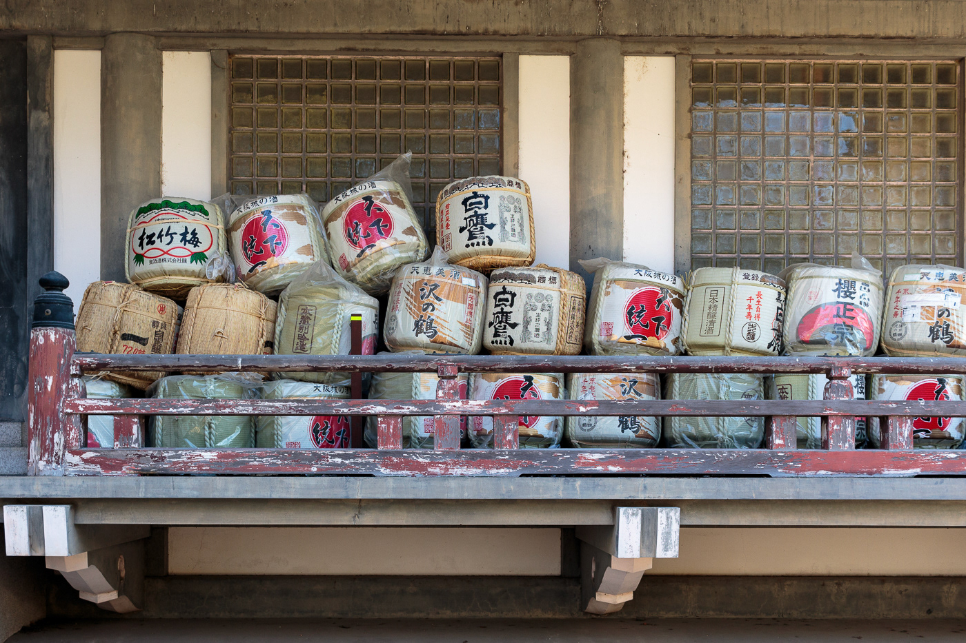 Straw wrapped Sake barrels (donated to the shrine)